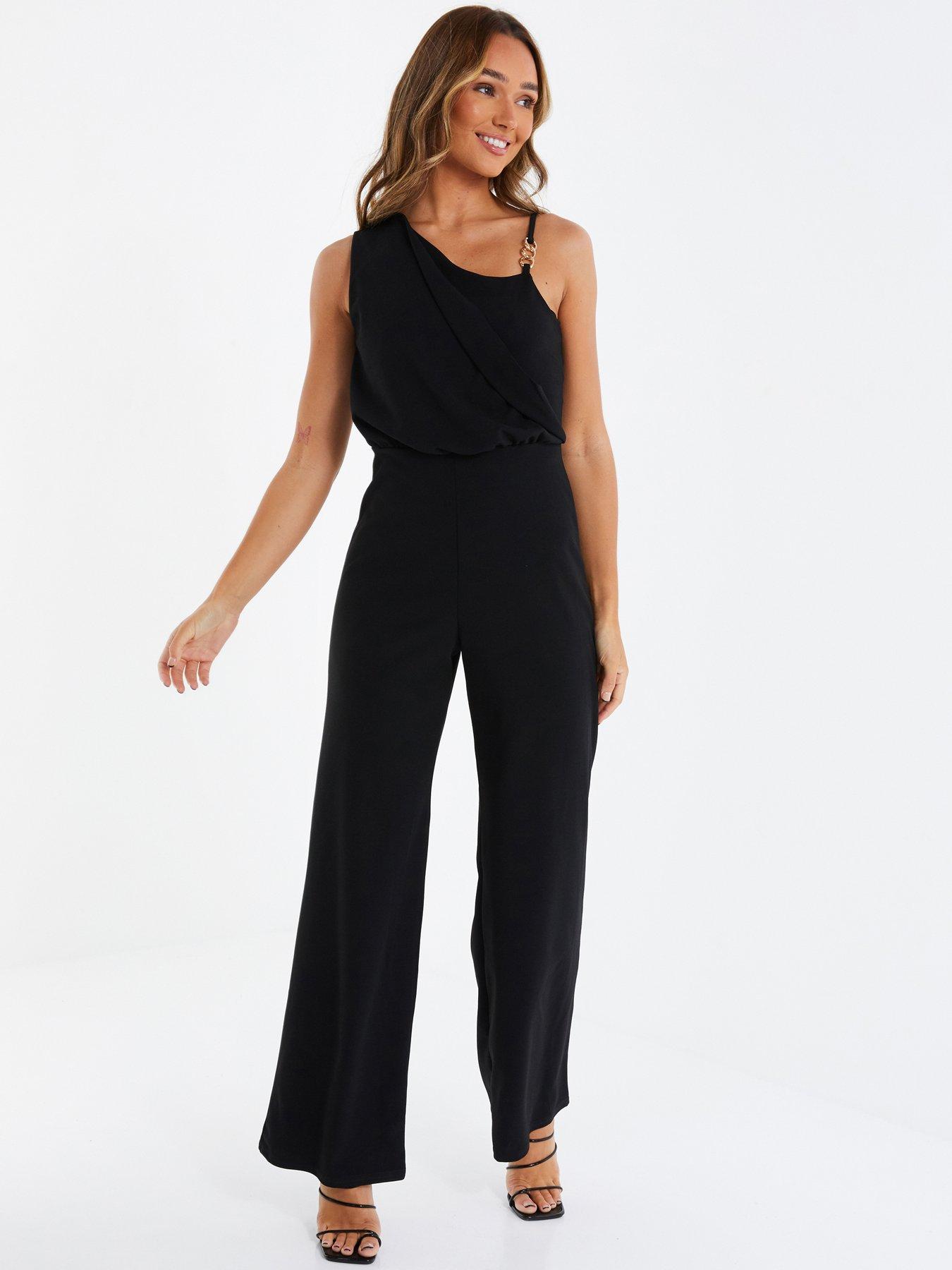 Quiz Drape Palazzo Jumpsuit - Black | very.co.uk