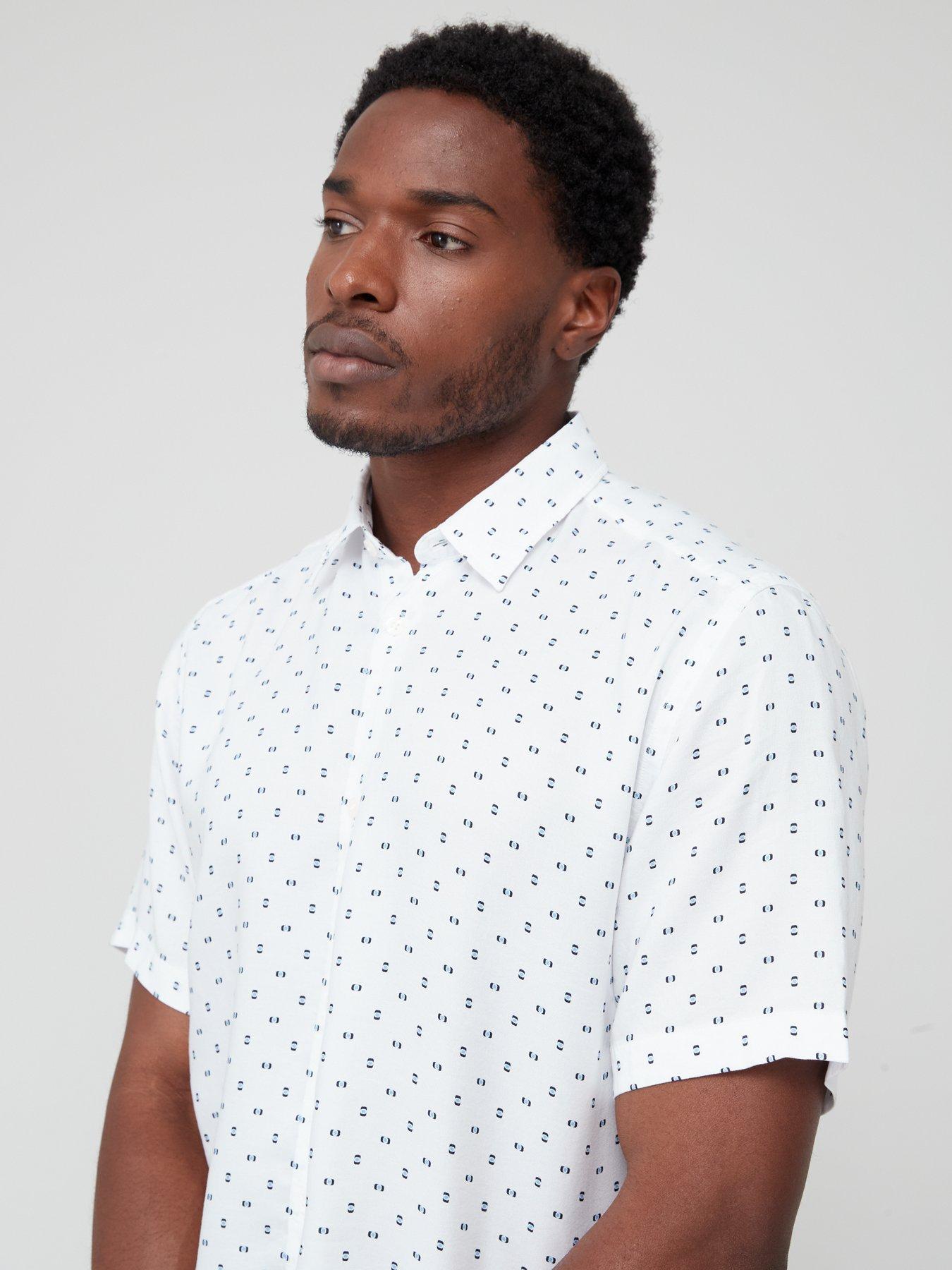 BOSS Leno_f Regular Fit Shortsleeve Shirt - Dark Blue | Very.co.uk