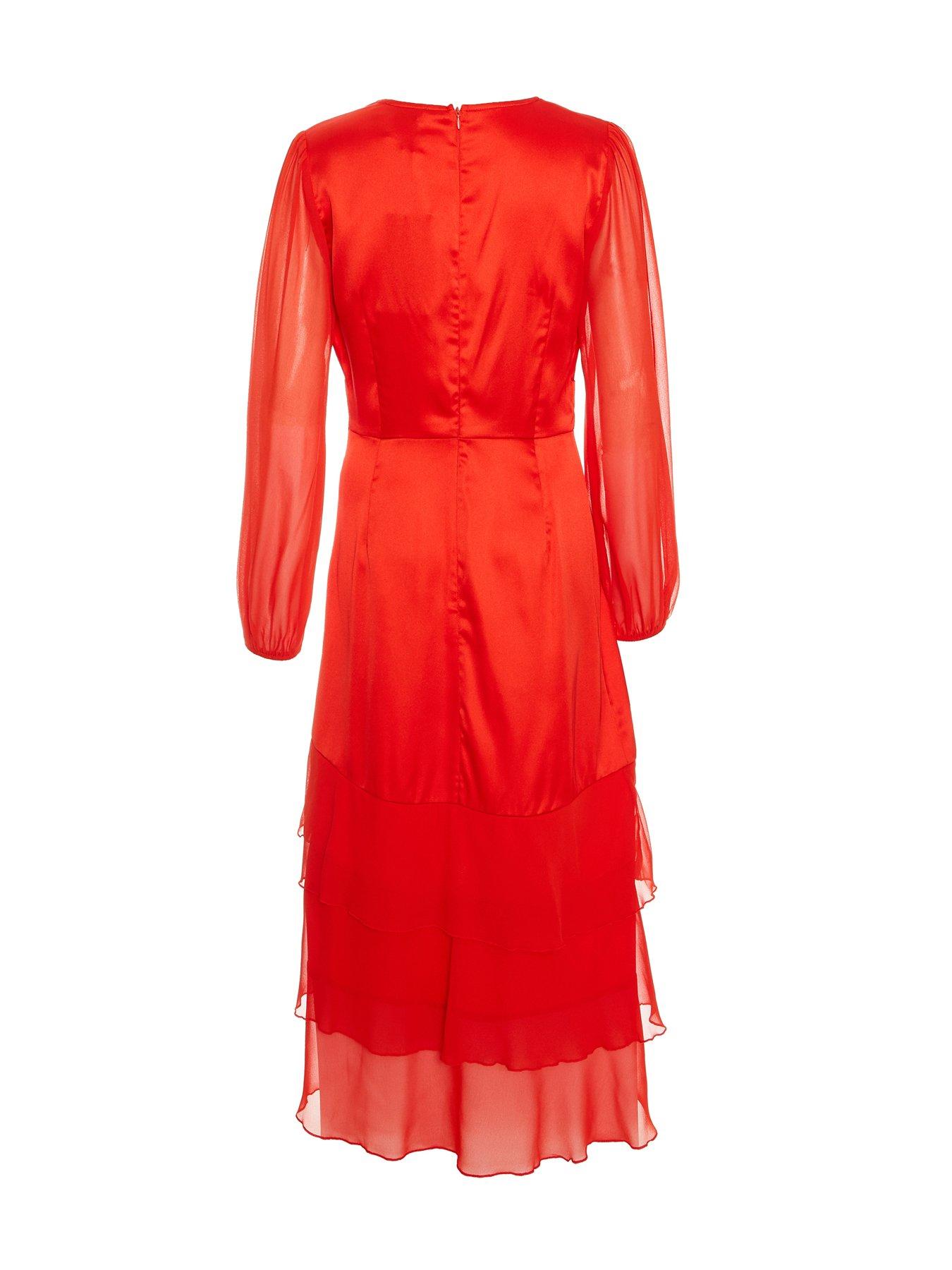 Image 5 of 6 of Quiz Satin Frill Midi Dress - Orange