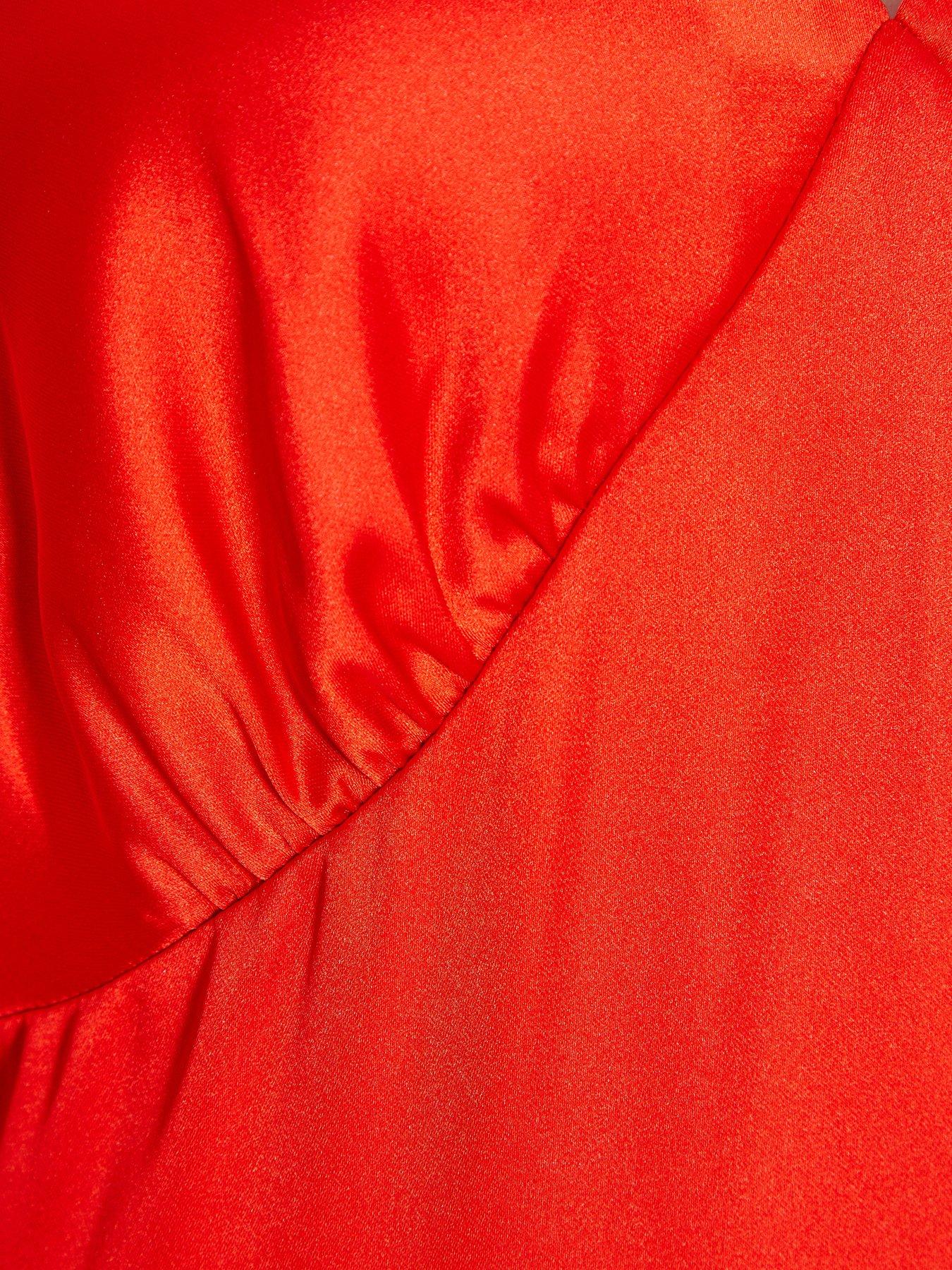 Image 6 of 6 of Quiz Satin Frill Midi Dress - Orange