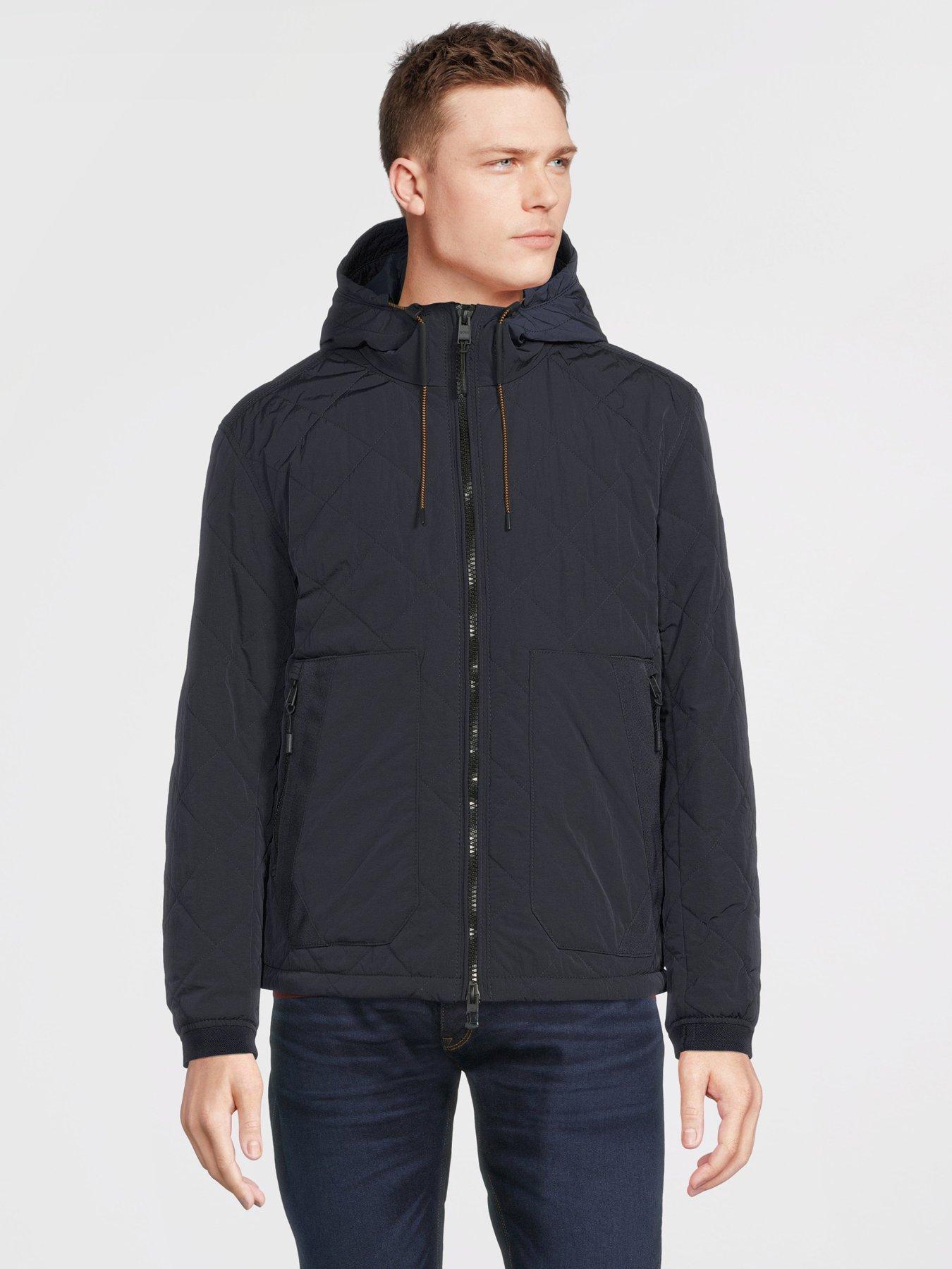 BOSS Orio Hooded Quilted Jacket - Navy | very.co.uk