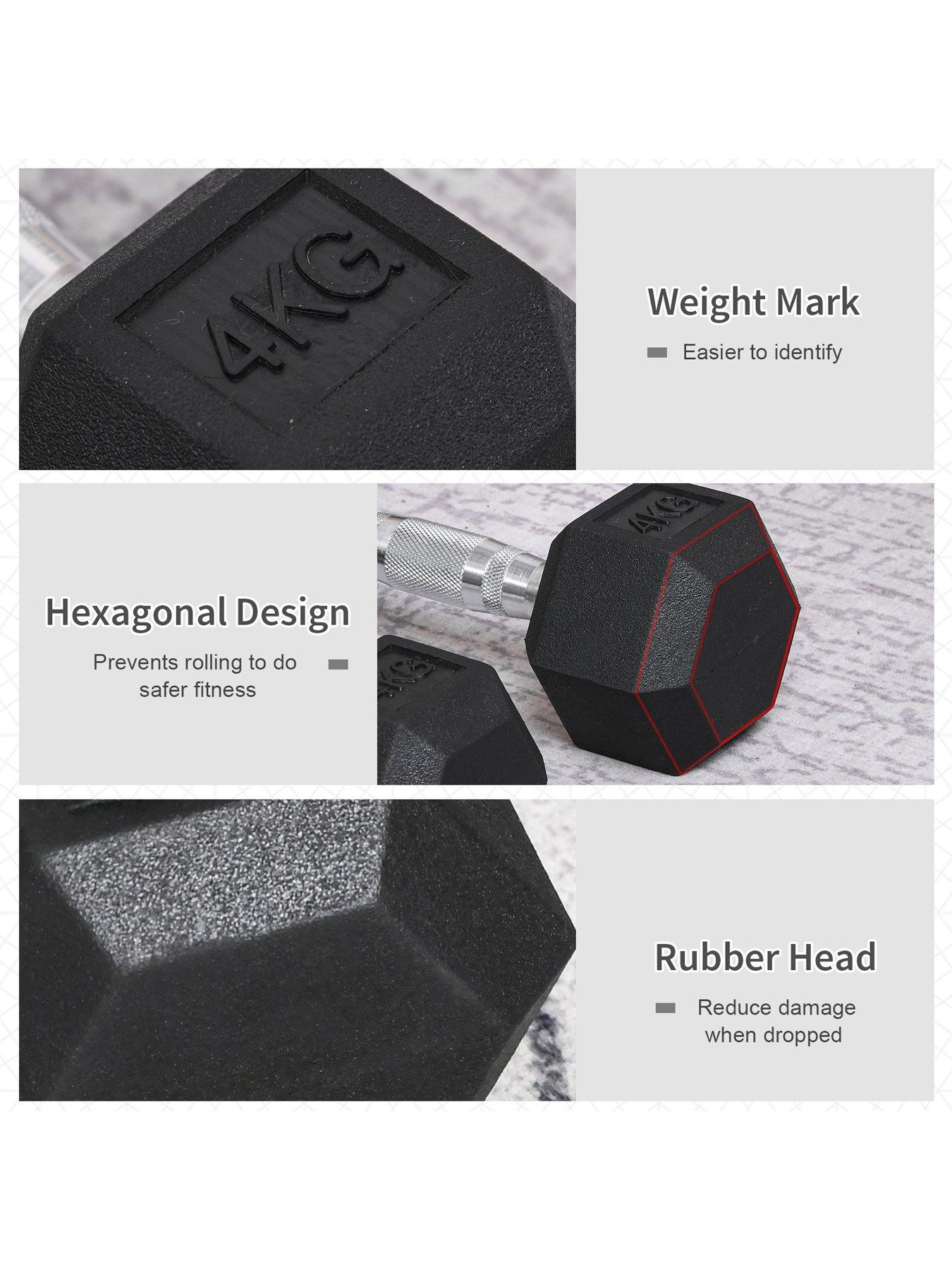 Image 5 of 7 of Homcom 2 x&nbsp;4kg Rubber Dumbbell Sports Hex Weights Sets Home Gym Fitness Dumbbell Kit