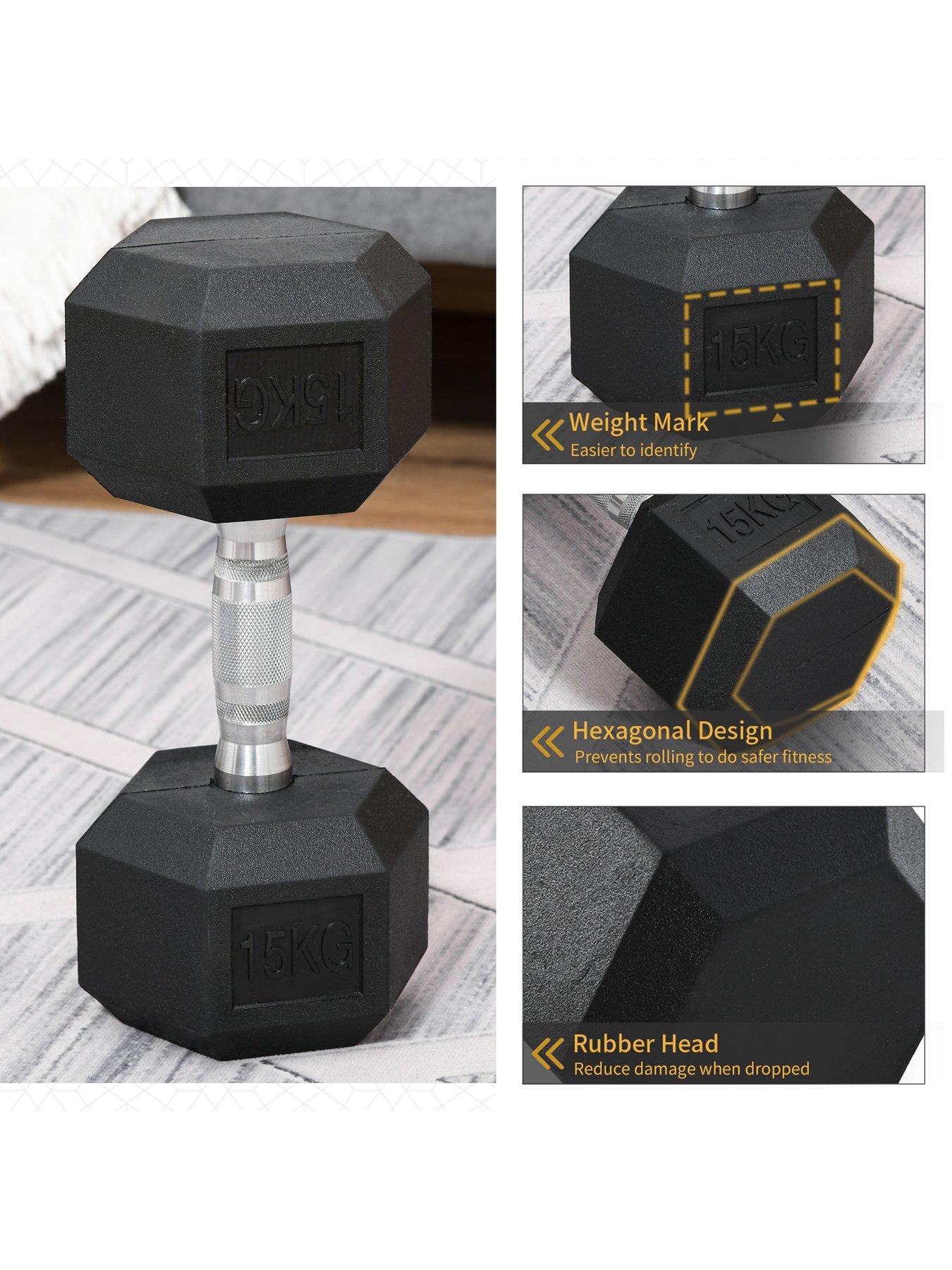 Image 5 of 7 of Homcom 15KG Single Rubber Hex Dumbbell