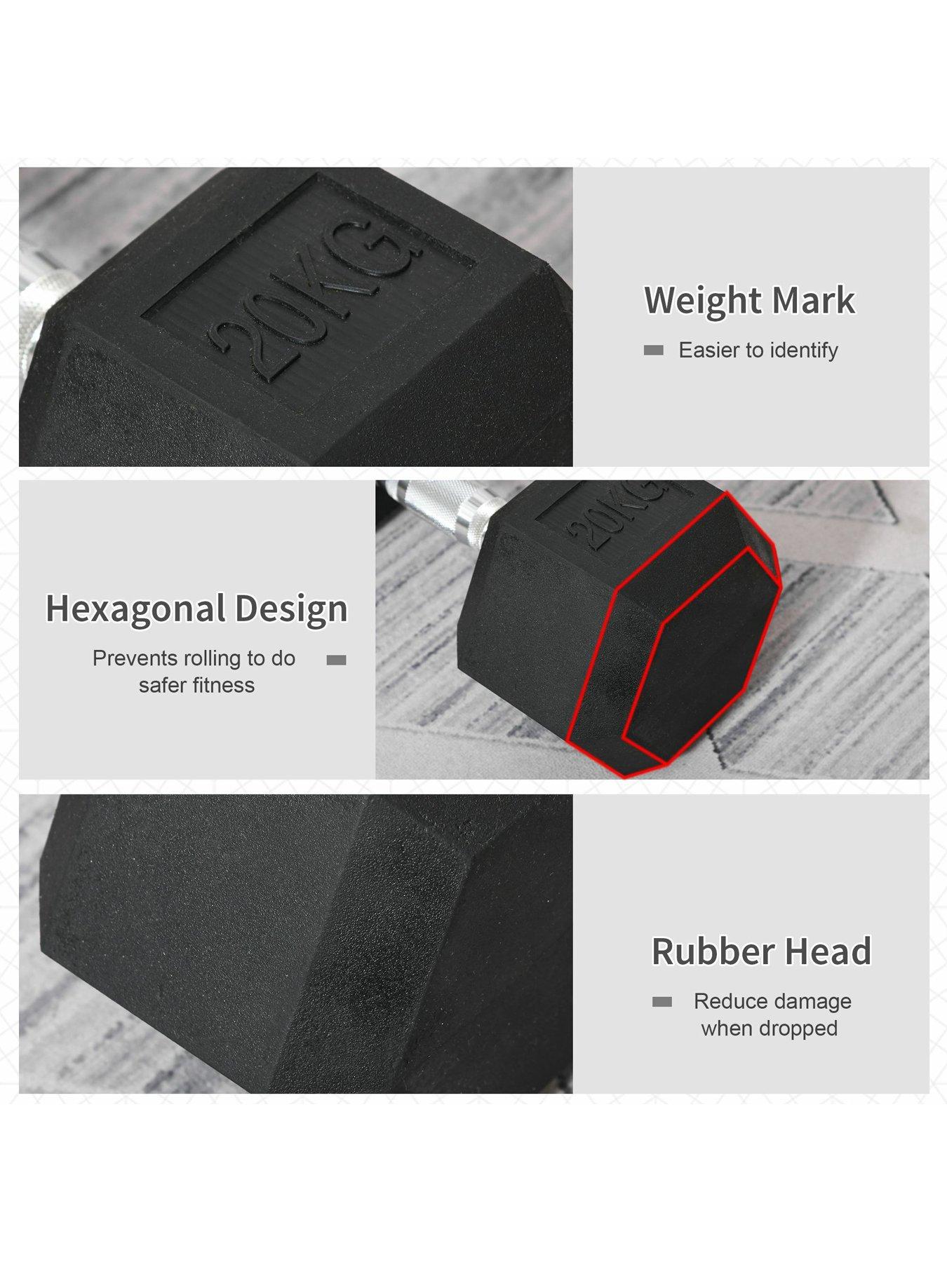 Image 5 of 7 of Homcom 20KG Single Rubber Hex Dumbbell&nbsp;