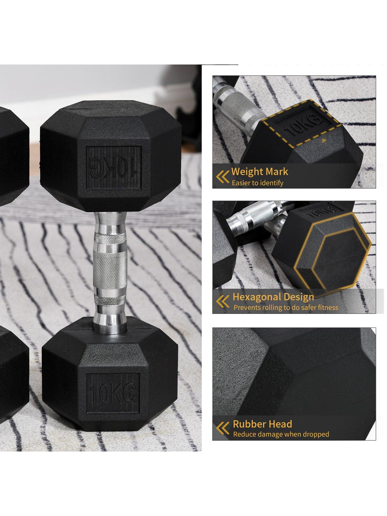 Image 4 of 7 of Homcom 2 x&nbsp;10kg Hex Rubber&nbsp;Dumbbells Set