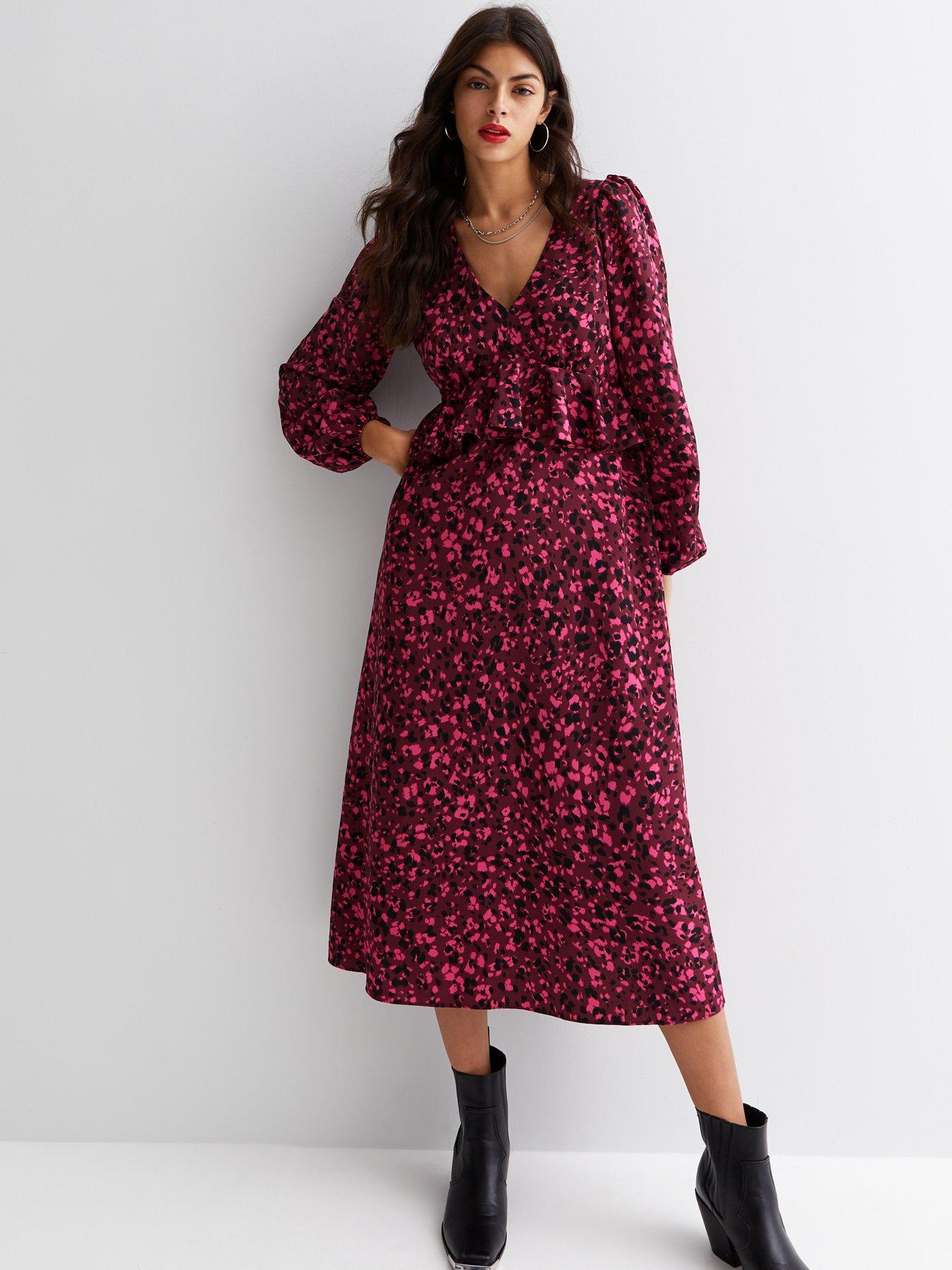 long sleeve pink leopard print dress