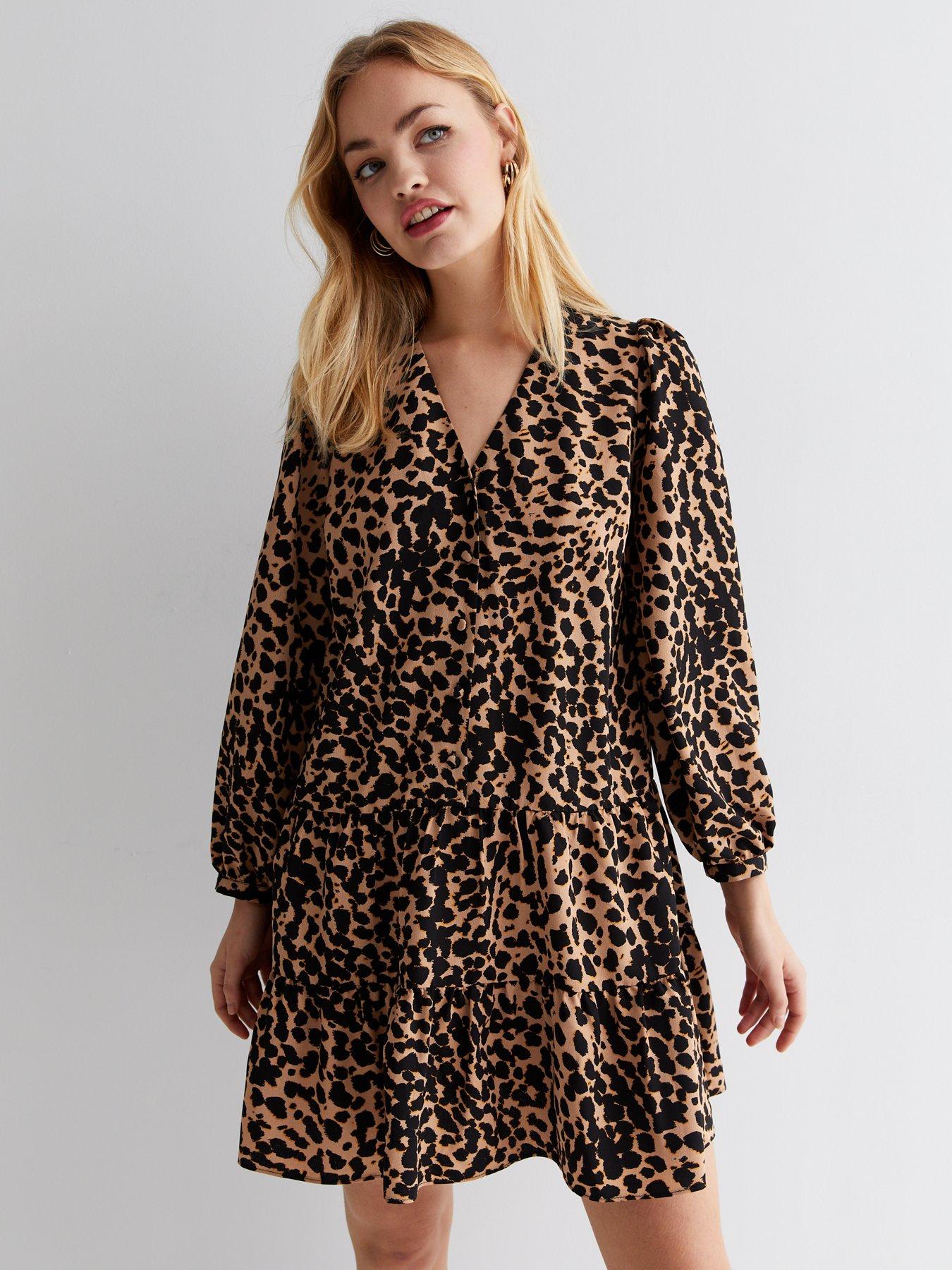 Leopard print 2025 button front dress