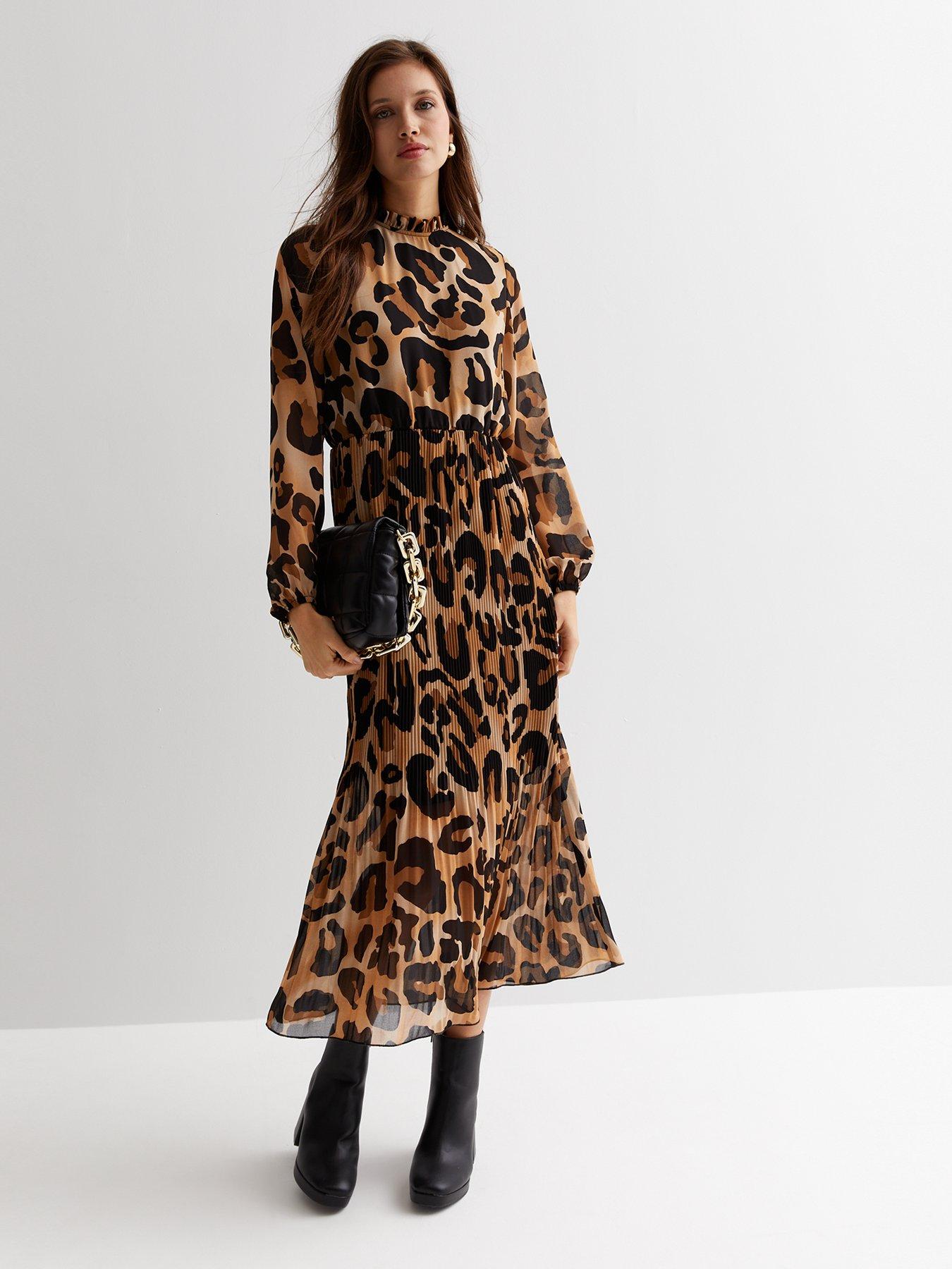 High neck leopard print midi dress deals