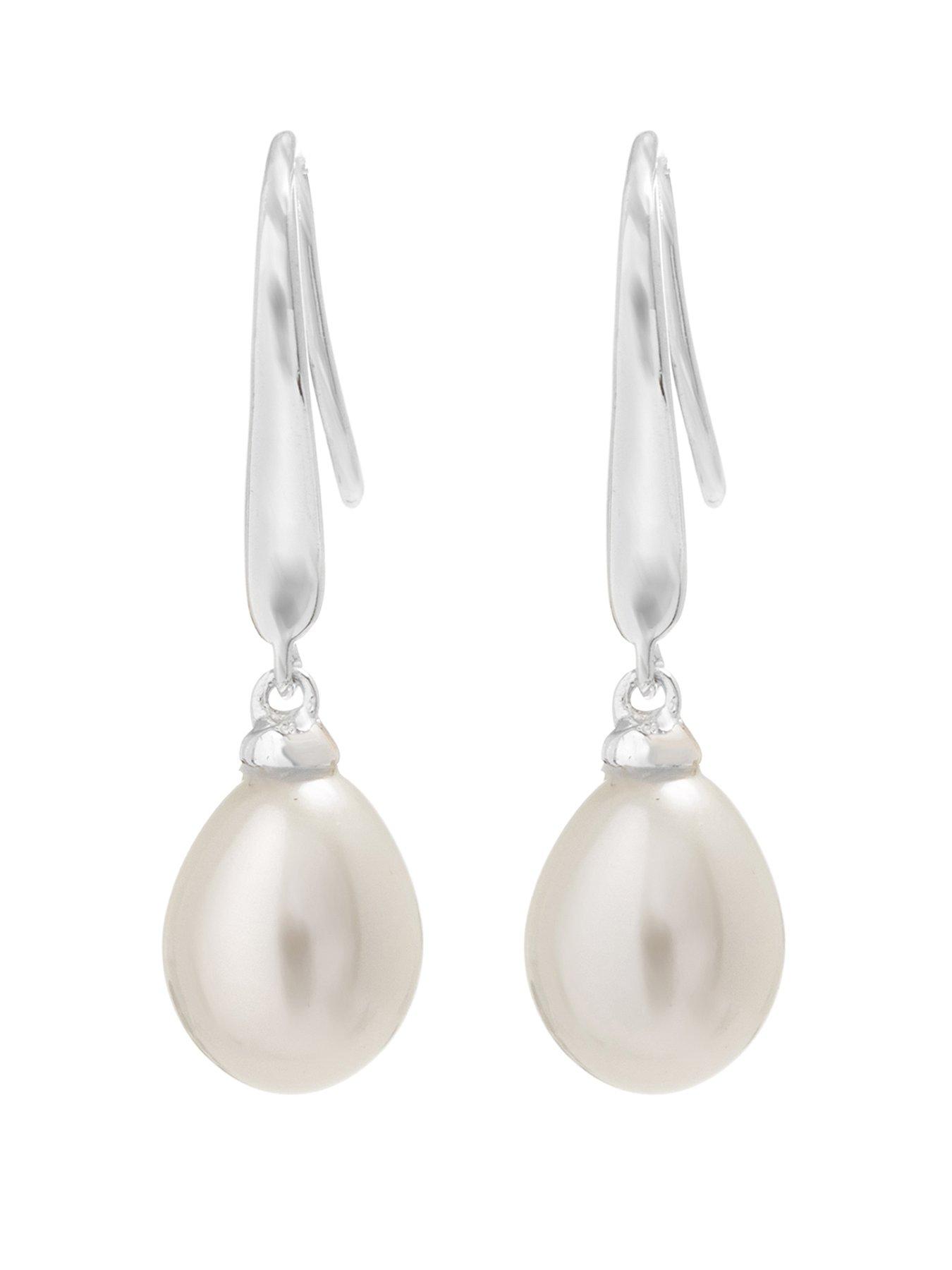 Product photograph of Simply Silver Sterling Silver 925 Freshwater Pearl Cubic Zirconia Sleek Drop Earrings from very.co.uk