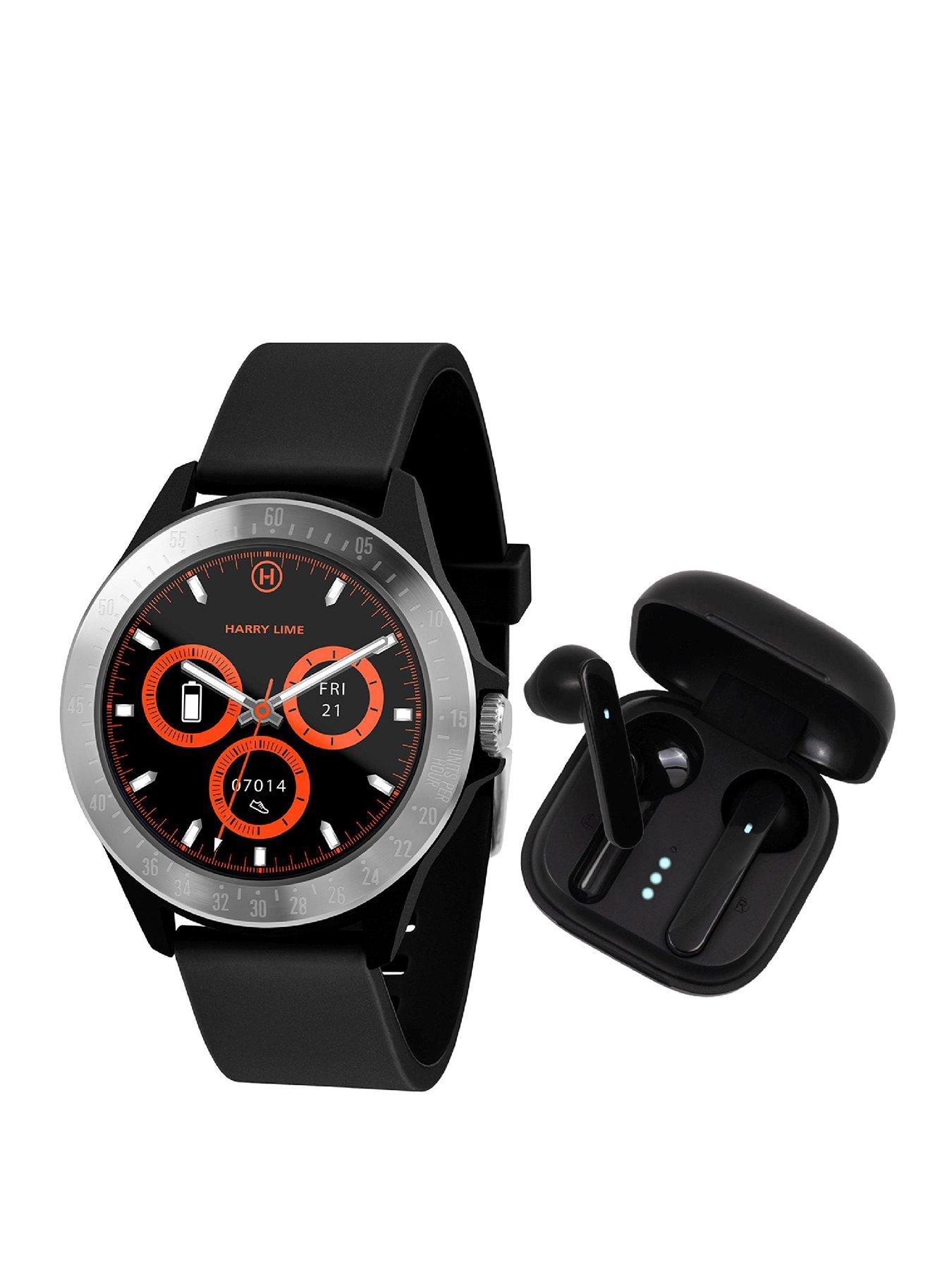 Product photograph of Harry Lime Fashion Smart Watch In Black Featuring Black True Wireless Stereo Earbuds In Charging Case Ha07-2001-tws from very.co.uk