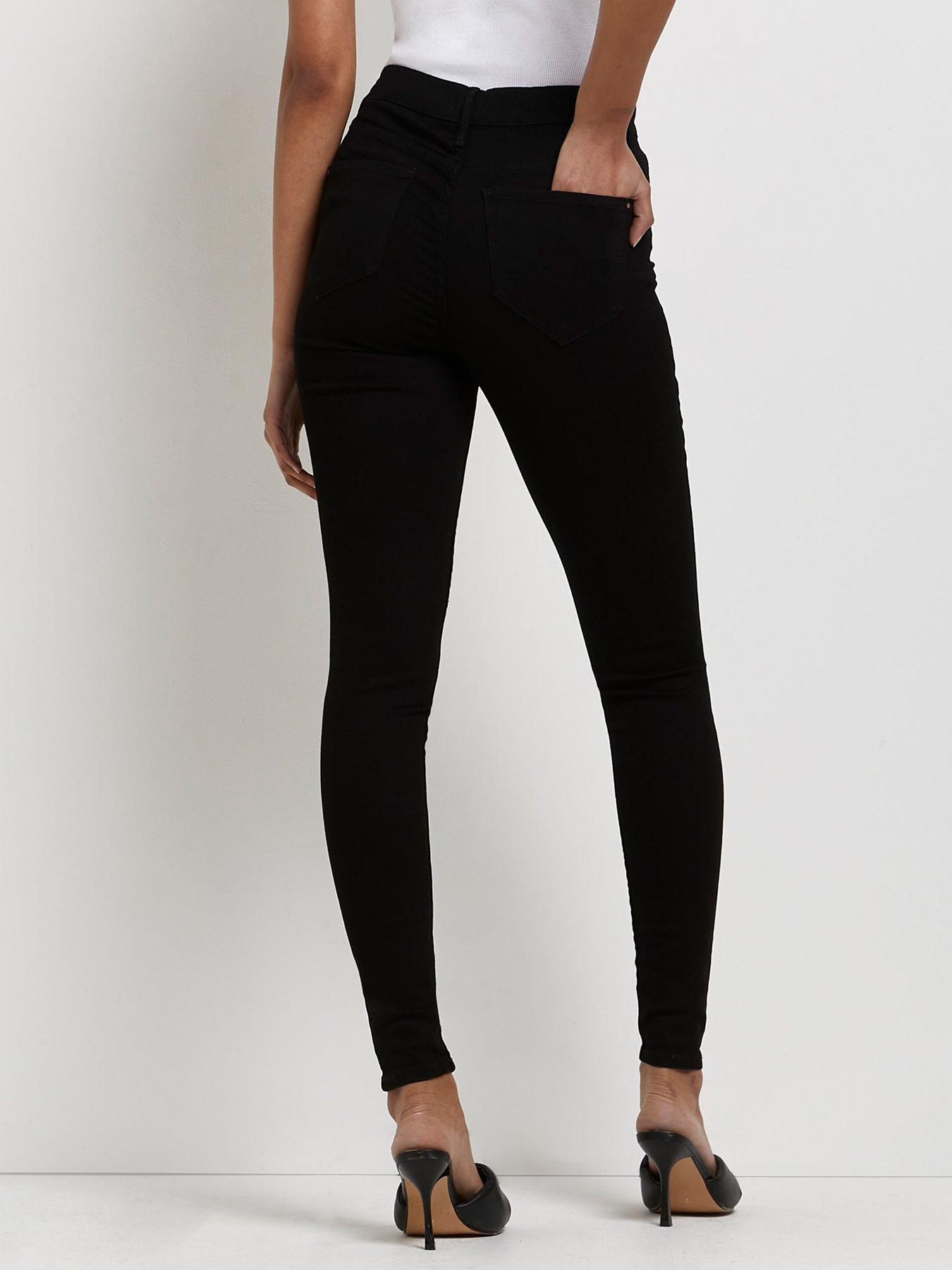 Black Mid Rise Skinny Jeggings|190339901-Black