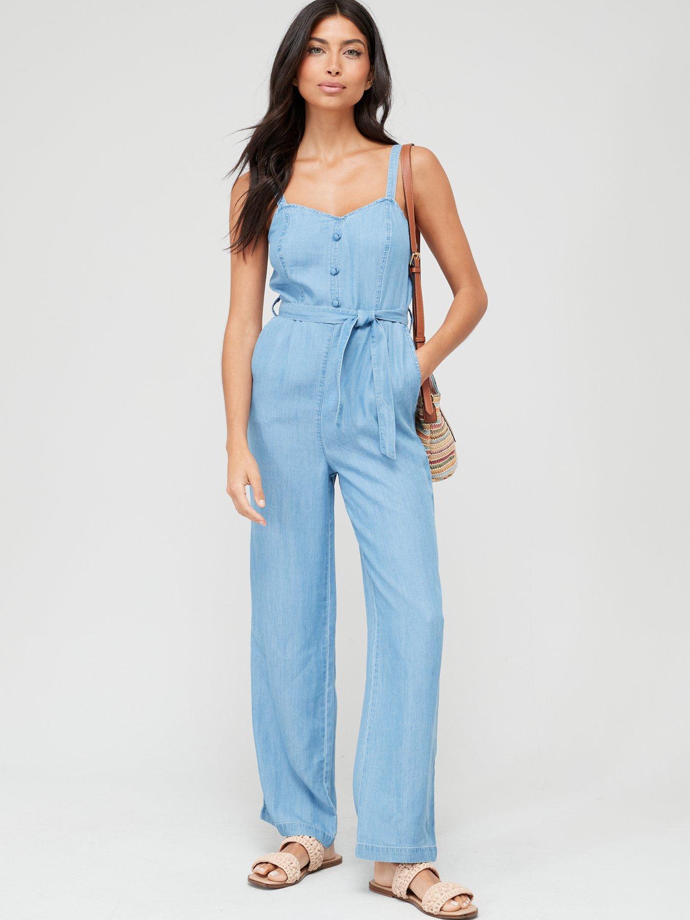 V by Very Denim Utility Jumpsuit - Blue