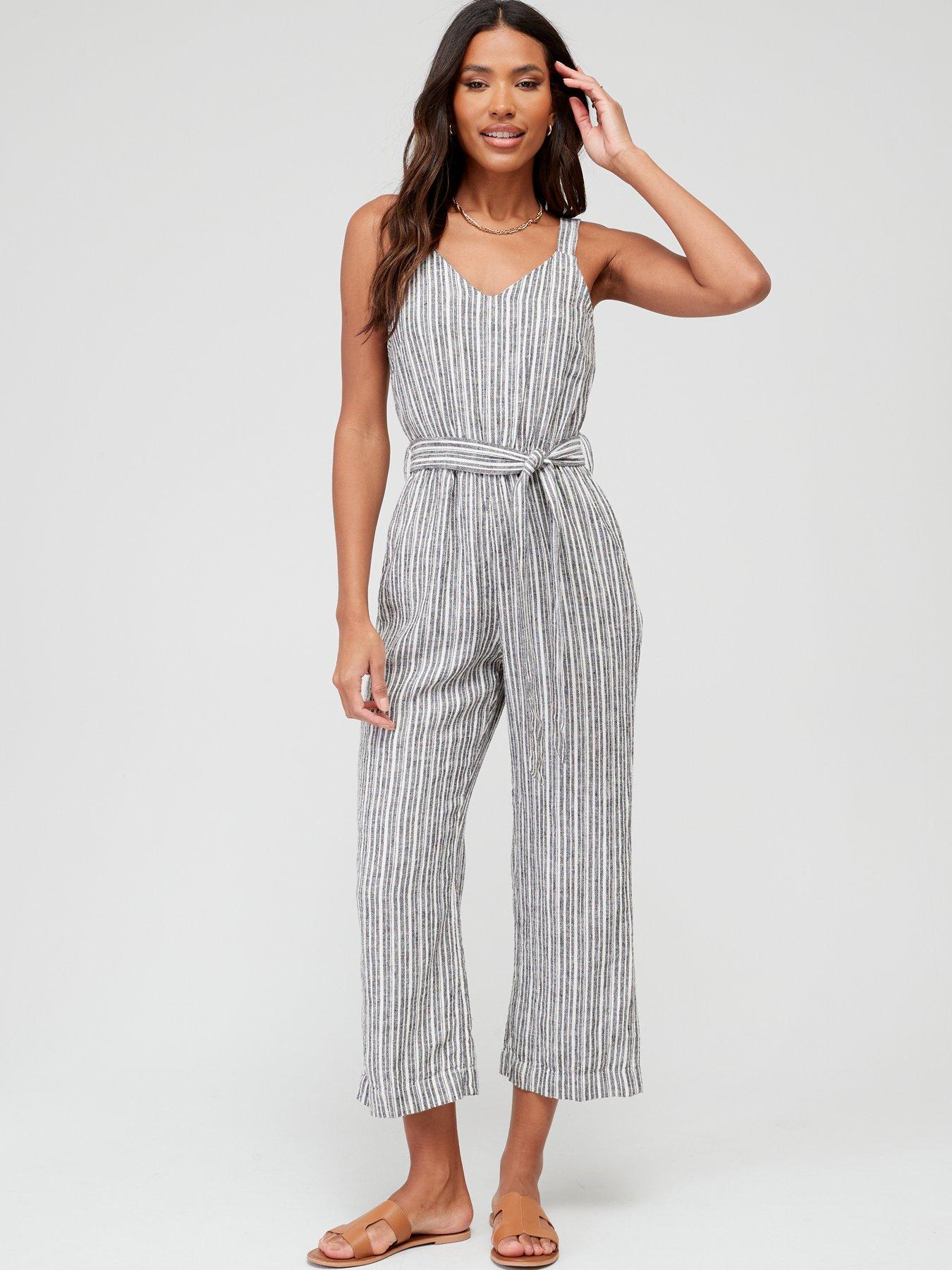 Gray store striped jumpsuit