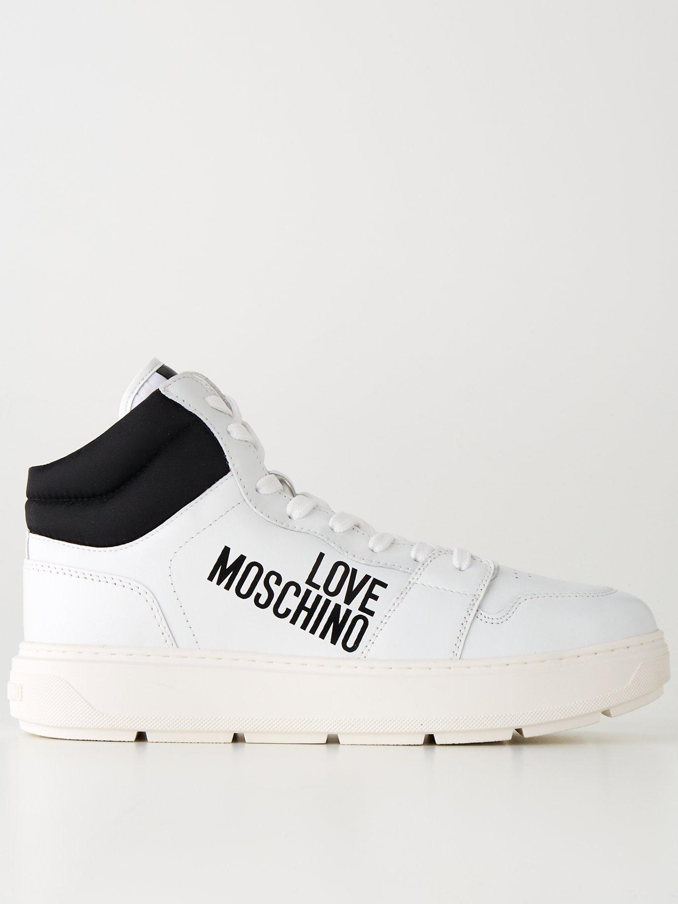 LOVE MOSCHINO 90s Style High Top Trainer - White And Black | Very.co.uk