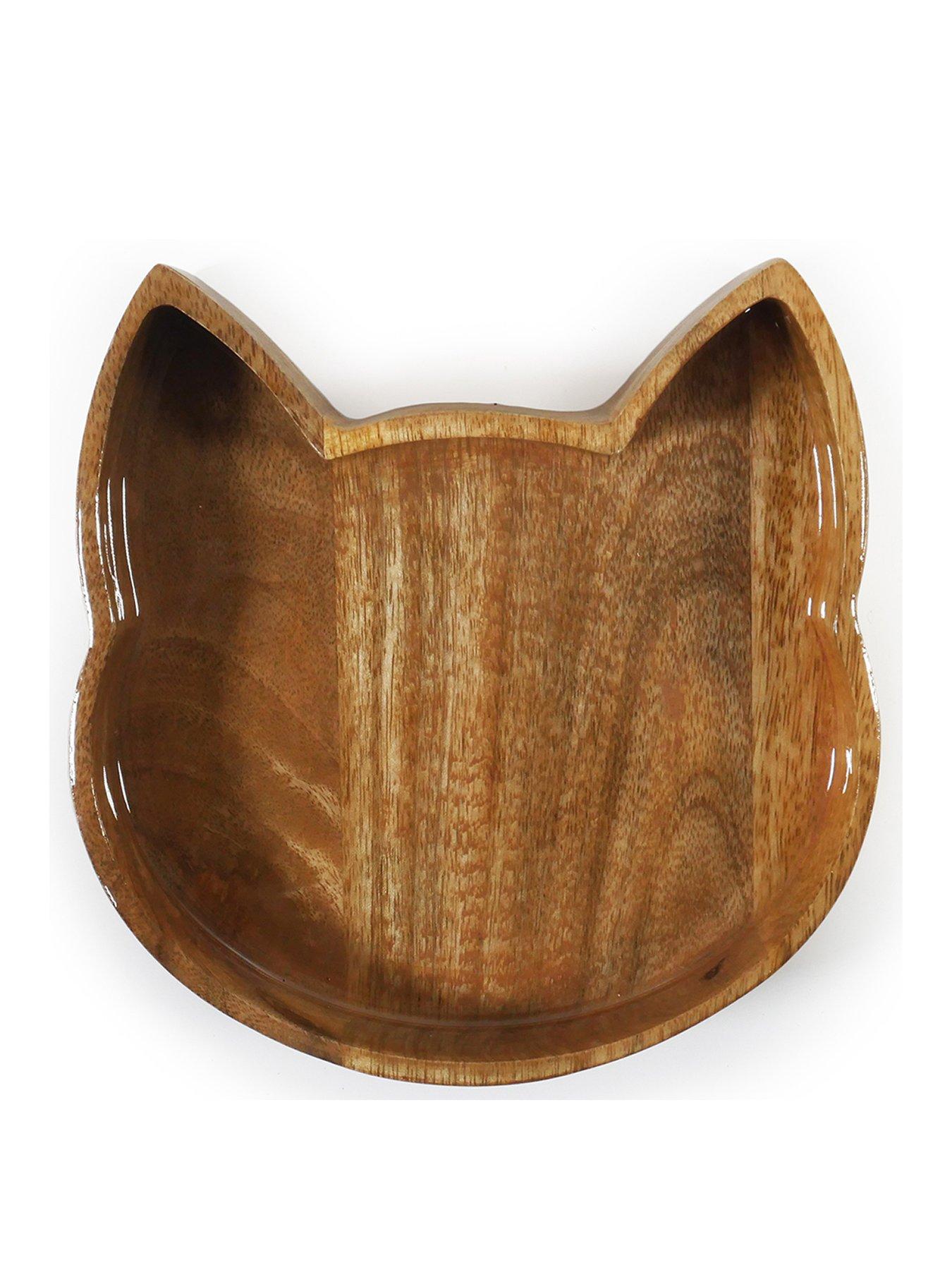 Product photograph of Rosewood Wooden Cat Shaped Bowl 420ml from very.co.uk