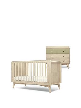 Product photograph of Mamas Papas Coxley 2 Piece Cotbed Set - Natural Olive Green from very.co.uk