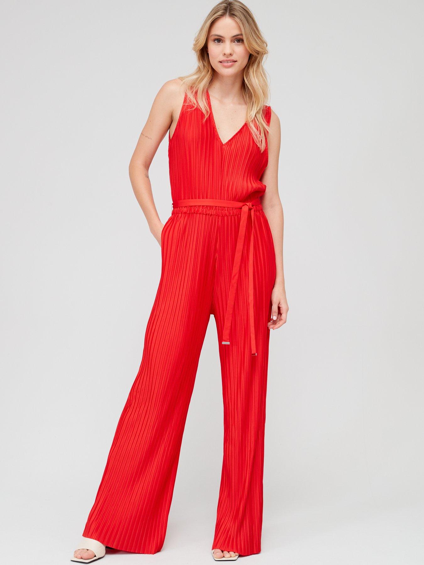 BOSS - Sleeveless V-neck jumpsuit with plissé pleats