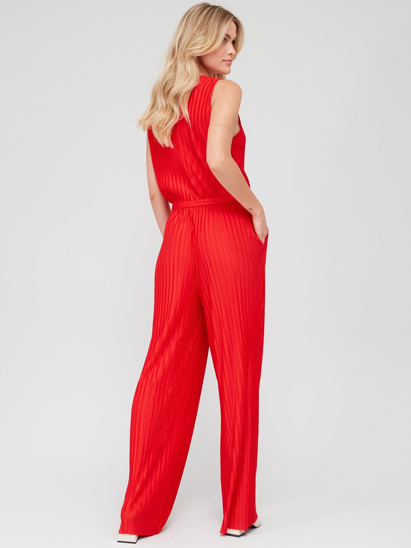 BOSS - Sleeveless V-neck jumpsuit with plissé pleats