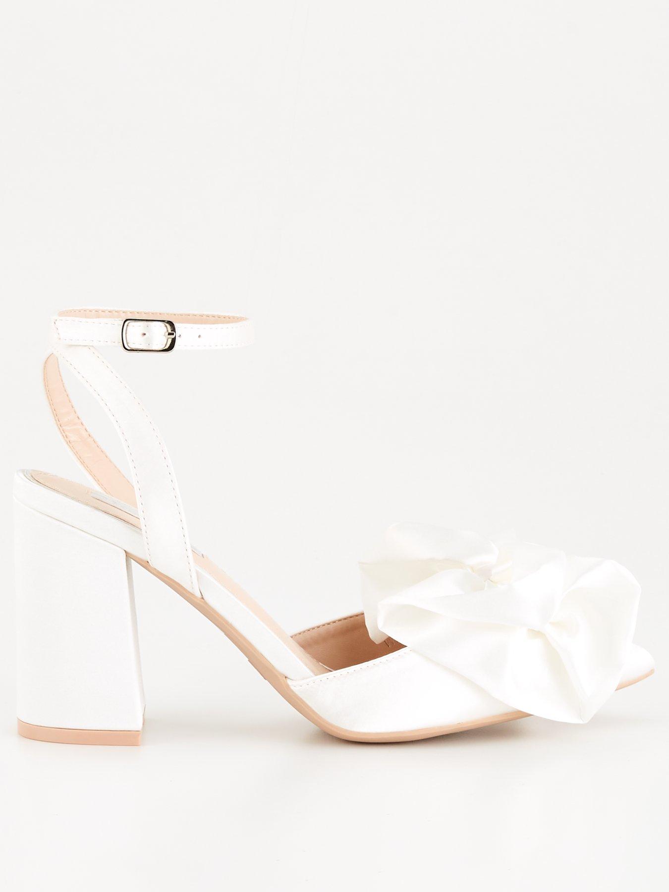 Ivory Block Heel Wedding Shoes with Asymmetrical Bow - Zoya