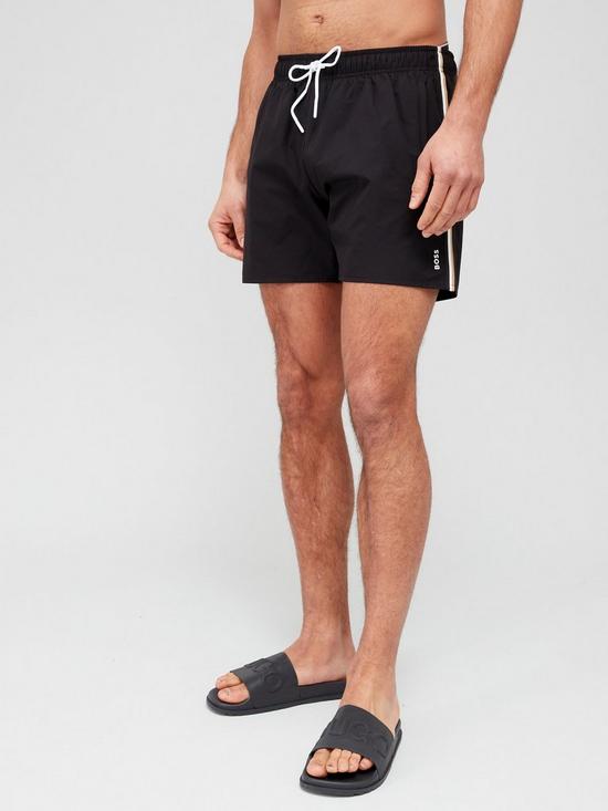 front image of boss-iconic-swim-shorts-black