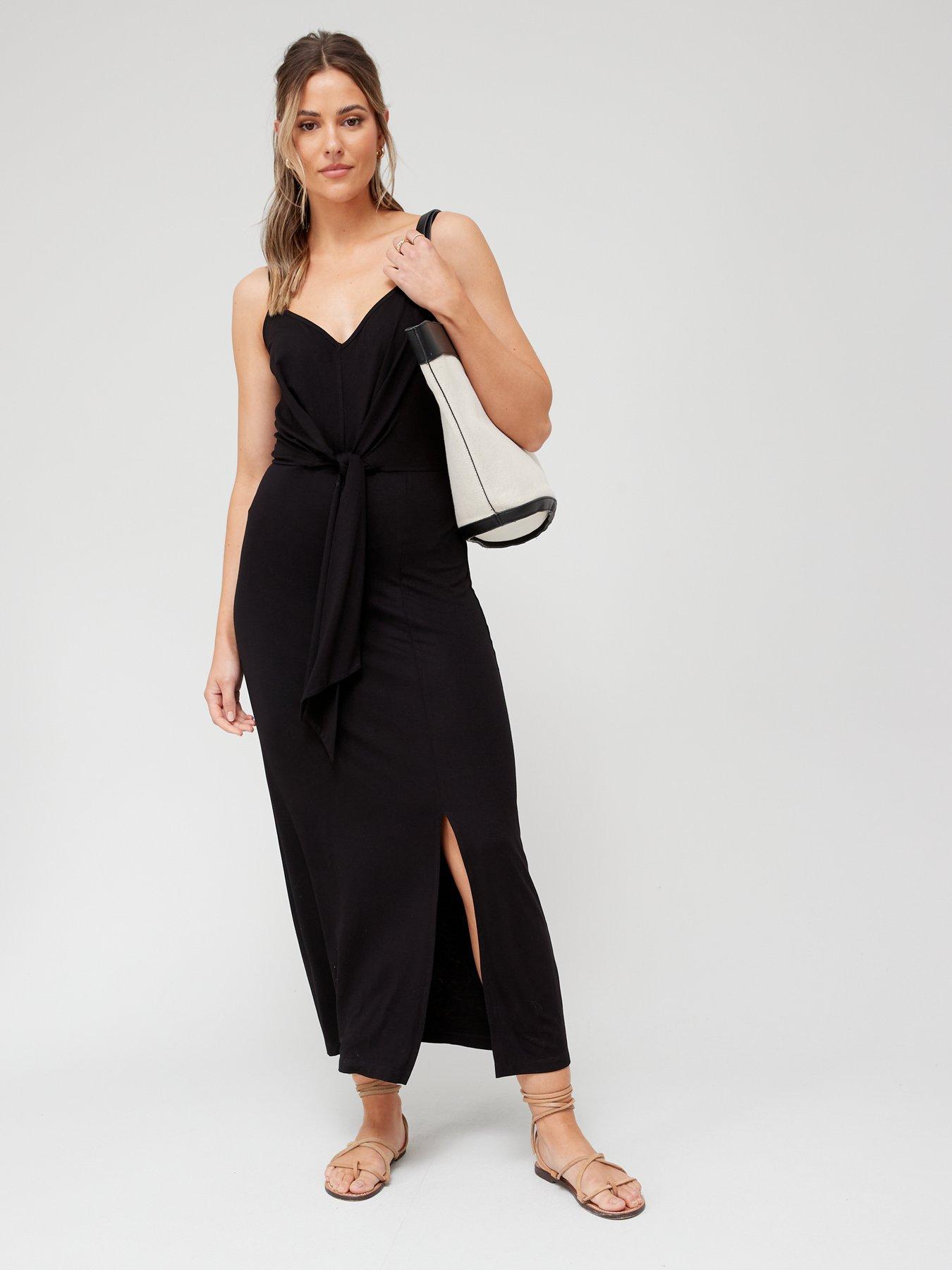 Everyday Tie Front Strap Dress - Black