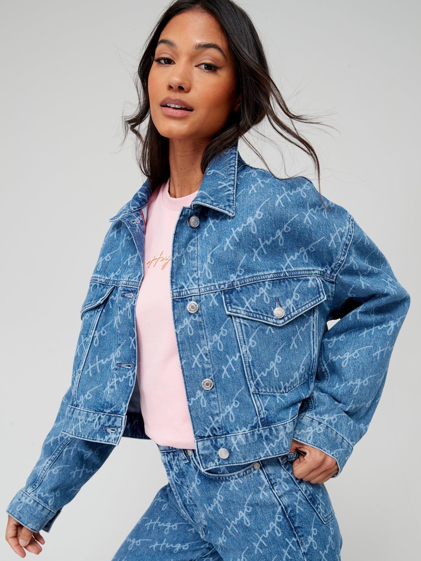 HUGO Galentina Logo Denim Jacket - Bright Blue