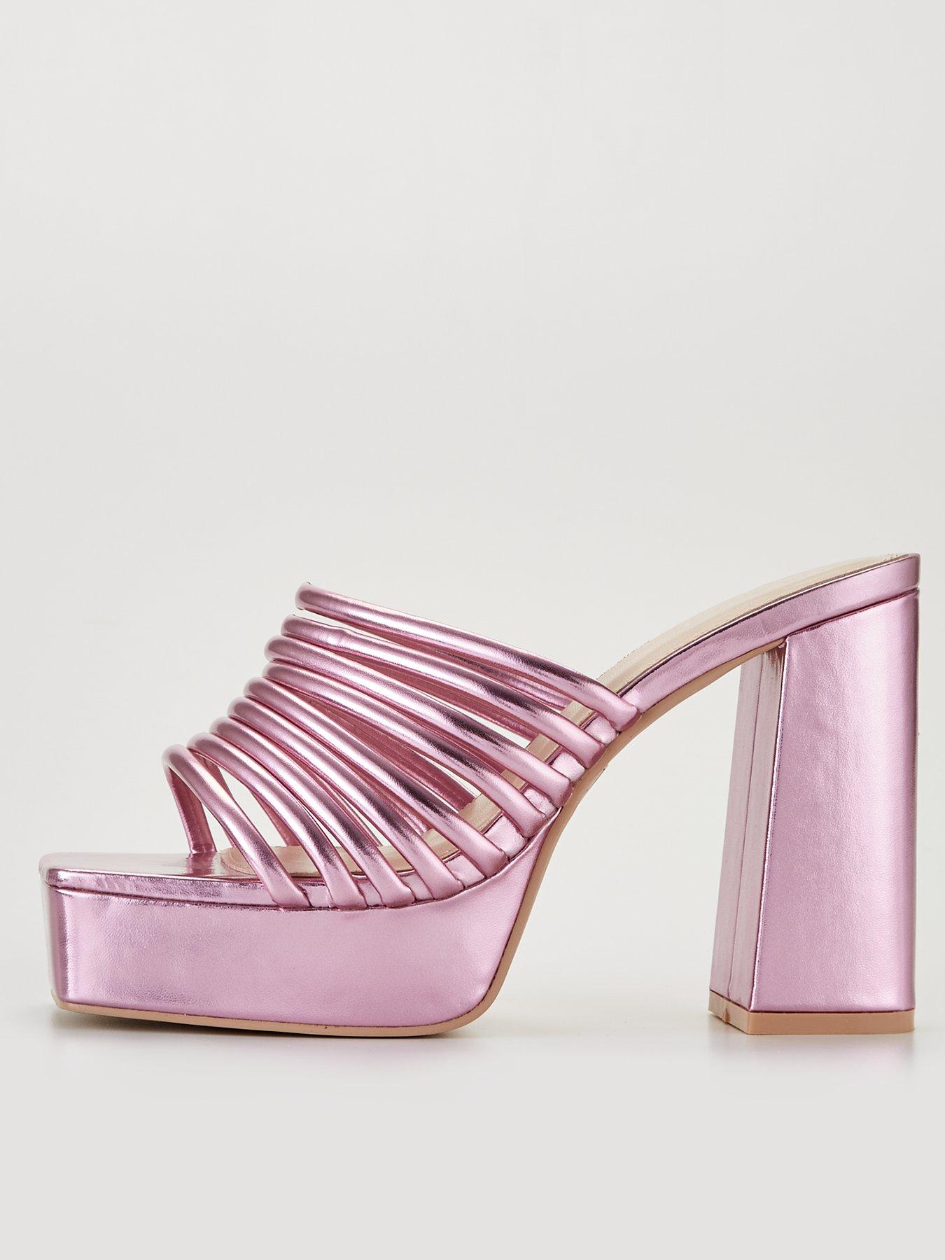 Raid Wide Fit Stella Heeled Mules Pink Metallic very