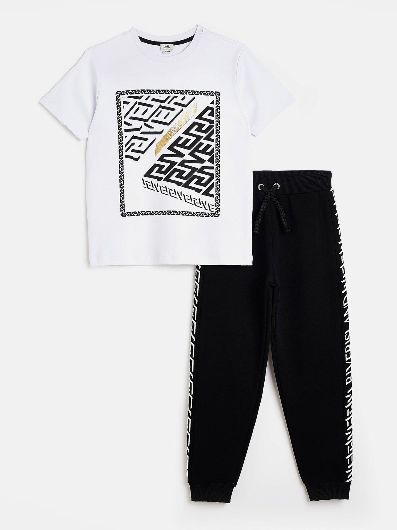 River Island Boys Monogram Jogger Outfit - White | very.co.uk