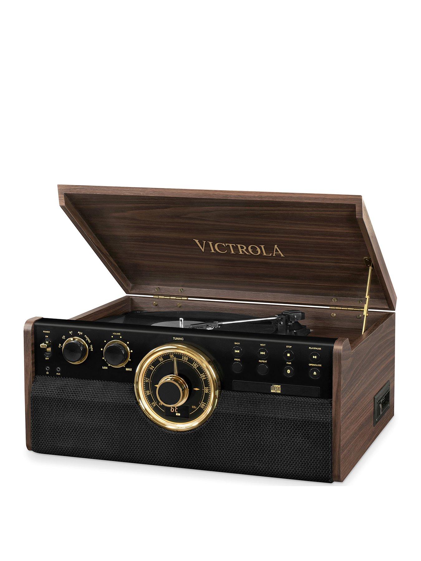 Victrola Empire 6-in-1 Music Centre - Bluetooth Record Player with Built-In  Stereo Speakers, Cassette, CD and Radio