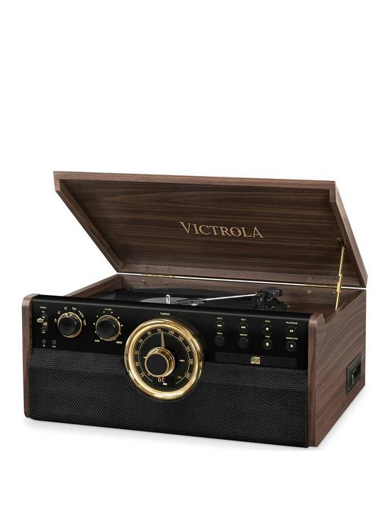 front image of victrola-empire-6-in-1-music-centre-bluetooth-record-player-with-built-in-stereo-speakers-cassette-cd-and-radio