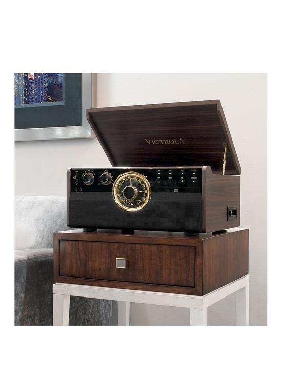 stillFront image of victrola-empire-6-in-1-music-centre-bluetooth-record-player-with-built-in-stereo-speakers-cassette-cd-and-radio