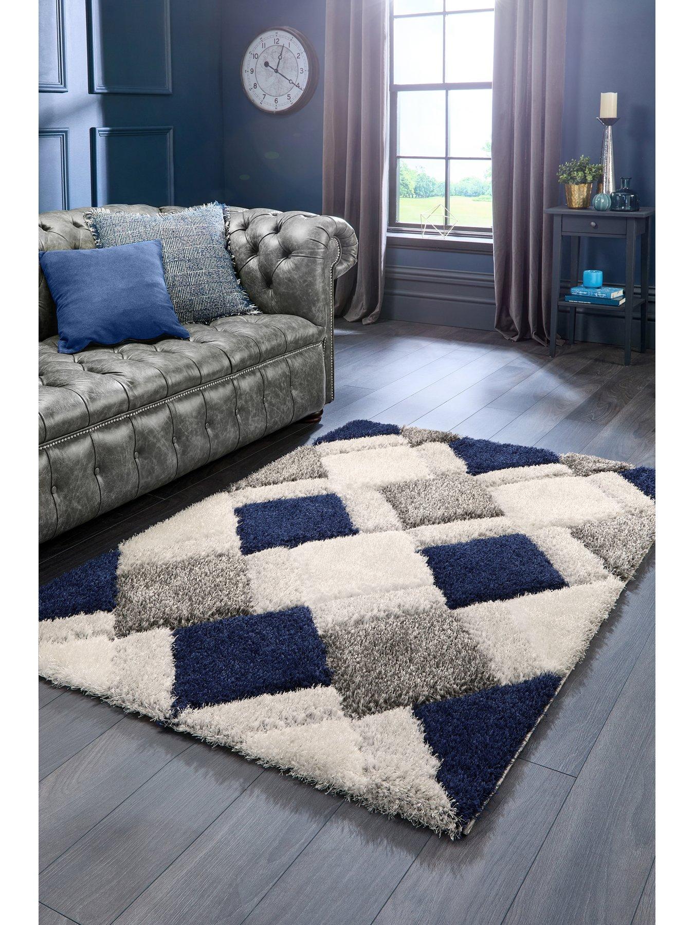 Image 1 of 5 of The Very Collection 3D Geo Shaggy Navy Rug in 3 size options