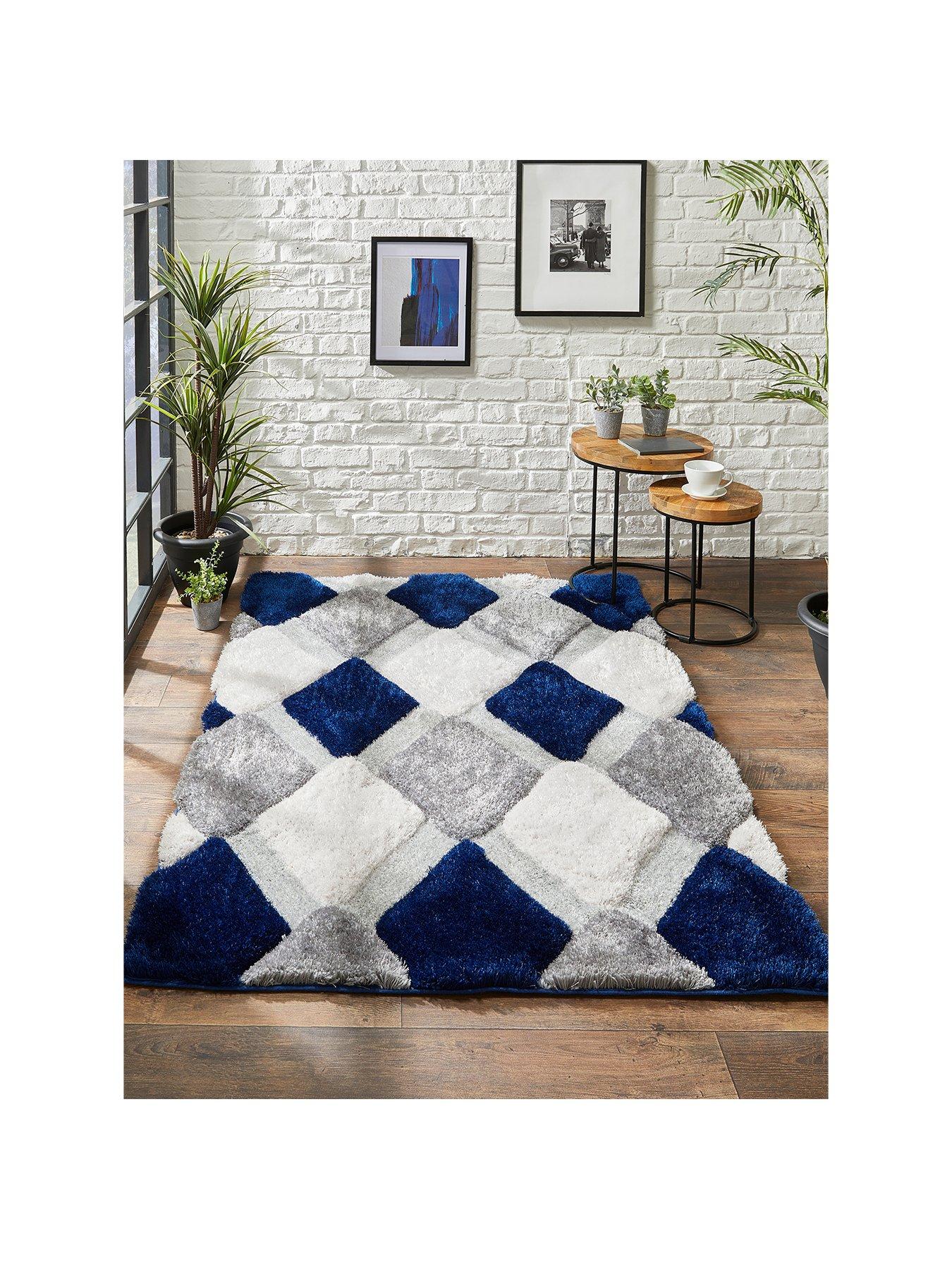 Product photograph of Origins 3d Geo Shaggy Navy Rug In 3 Size Options from very.co.uk