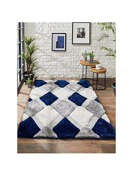 Product photograph of Origins 3d Geo Shaggy Navy Rug In 3 Size Options from very.co.uk