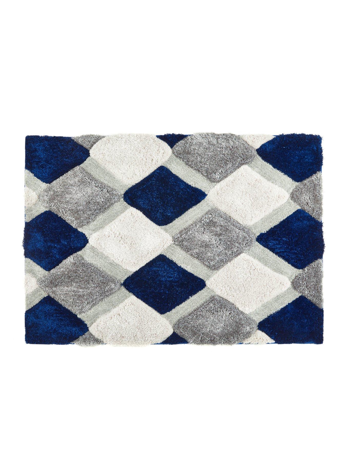 Origins 3D Geo Shaggy Navy Rug in 3 size options very.co.uk