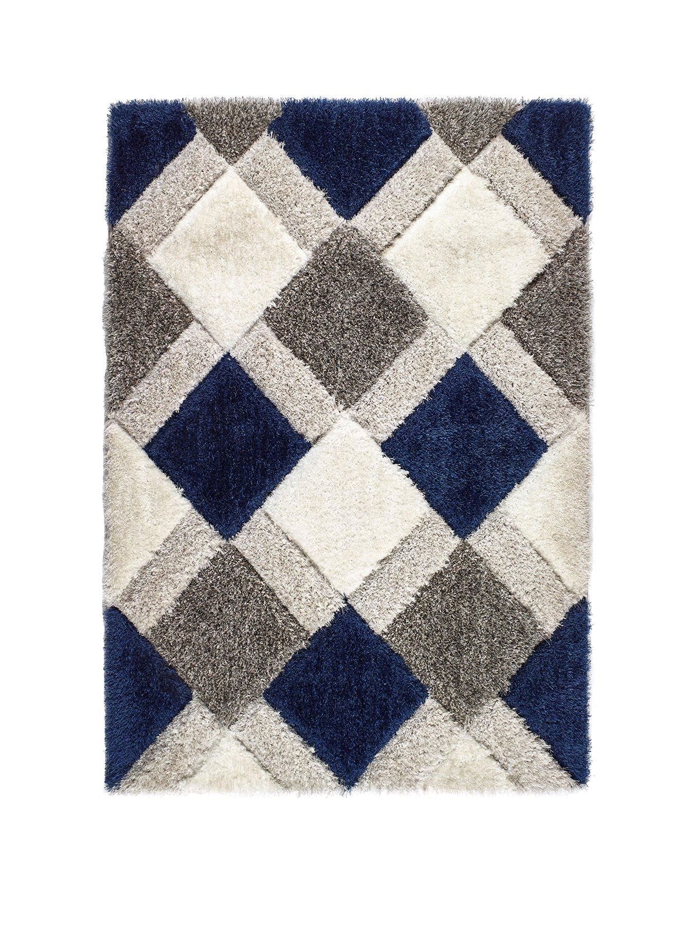 Image 2 of 5 of The Very Collection 3D Geo Shaggy Navy Rug in 3 size options