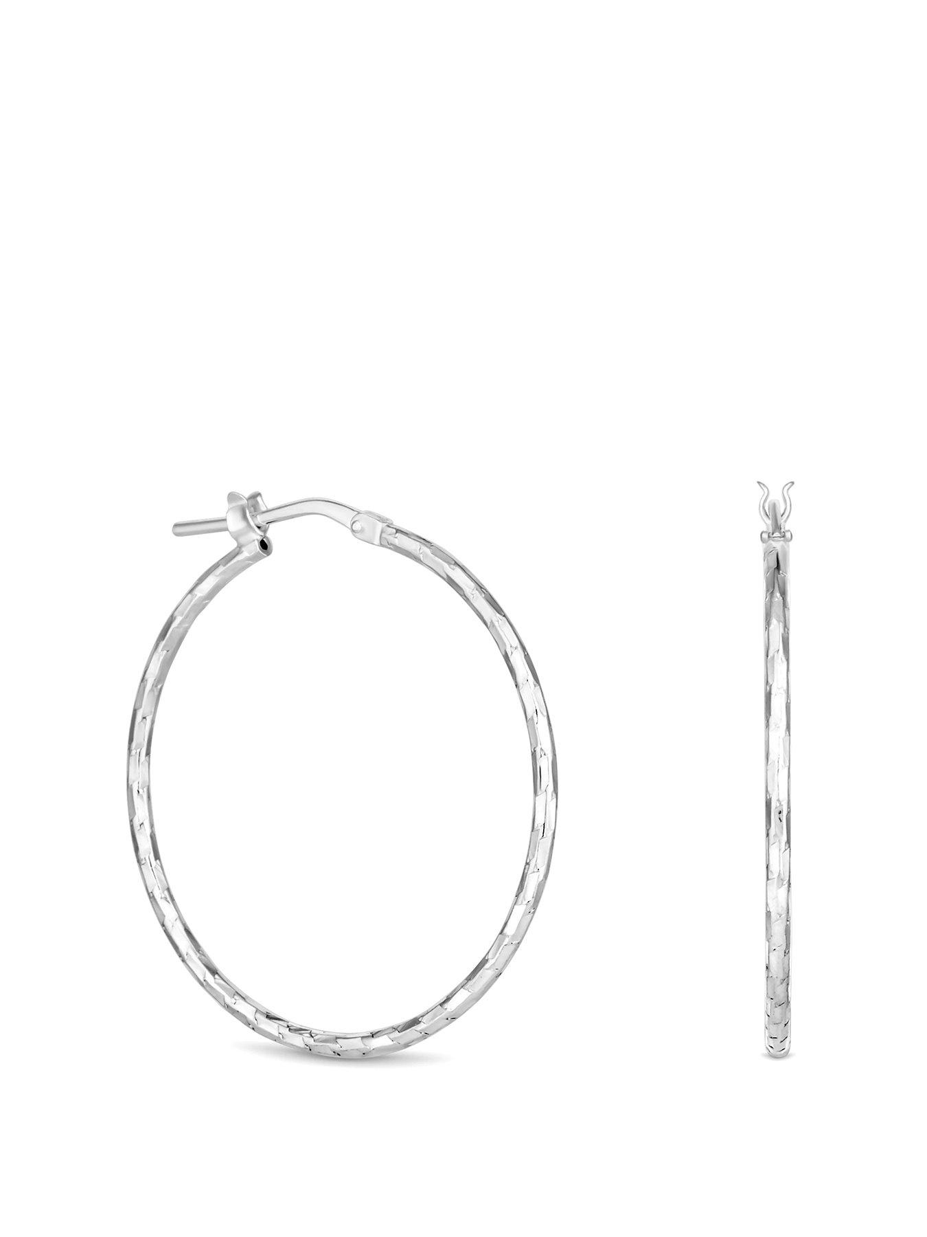 undefined Sterling Silver 925 Fine Diamond Cut Hoop Earrings