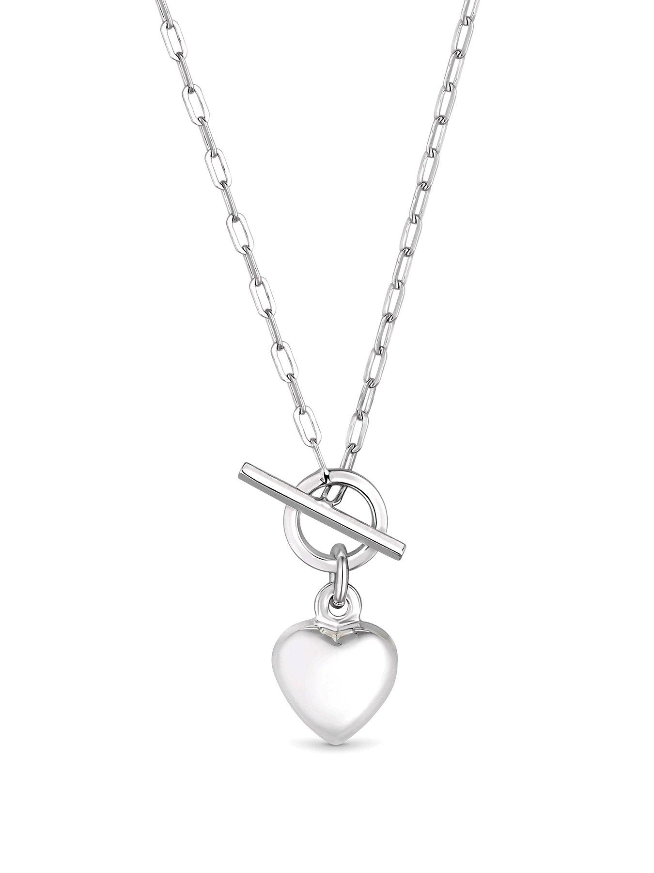 Product photograph of Simply Silver Sterling Silver 925 Puff Heart T Bar Necklace from very.co.uk