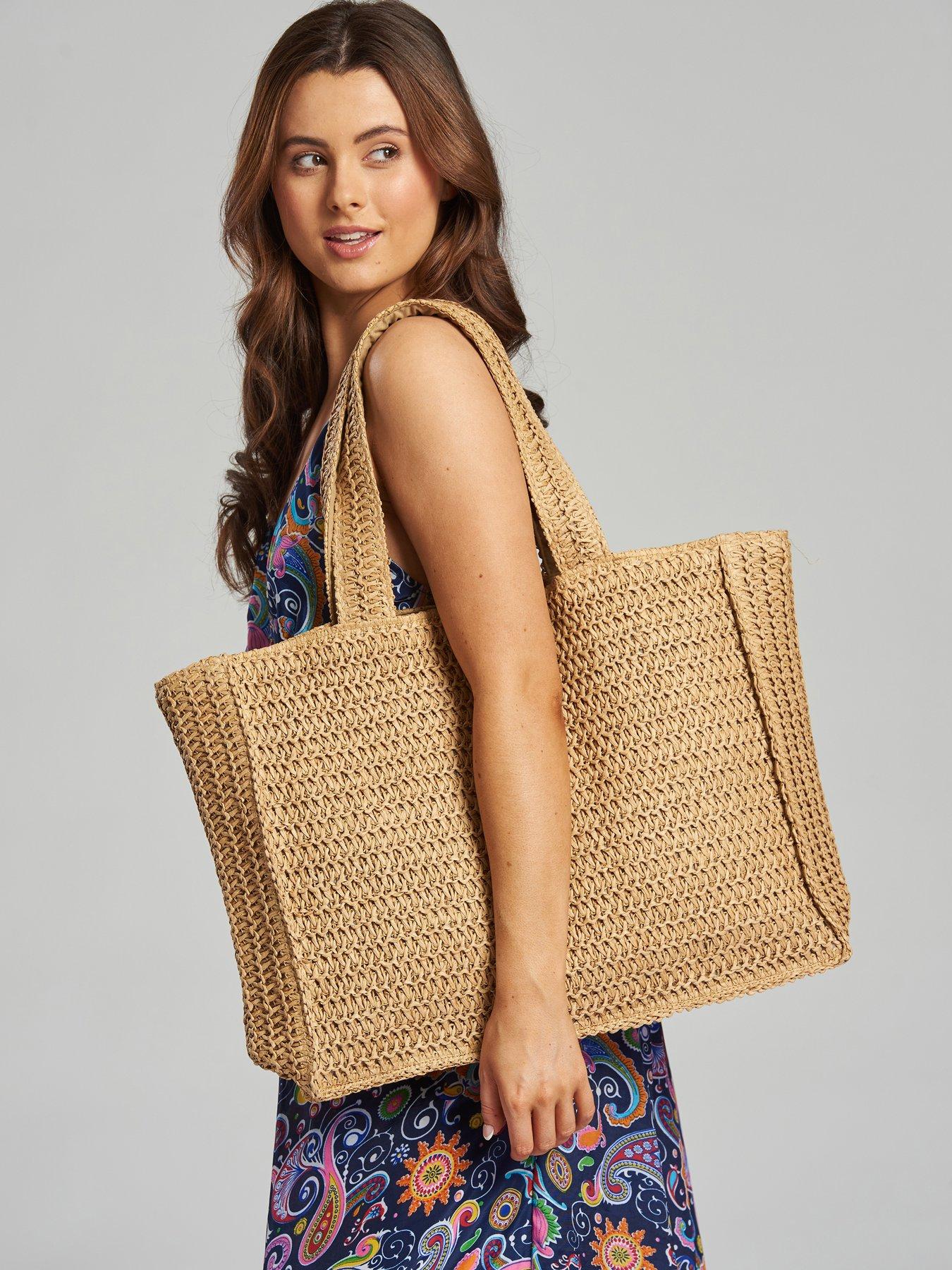 Southbeach South Beach Straw Woven Shoulder Tote Bag In Beige