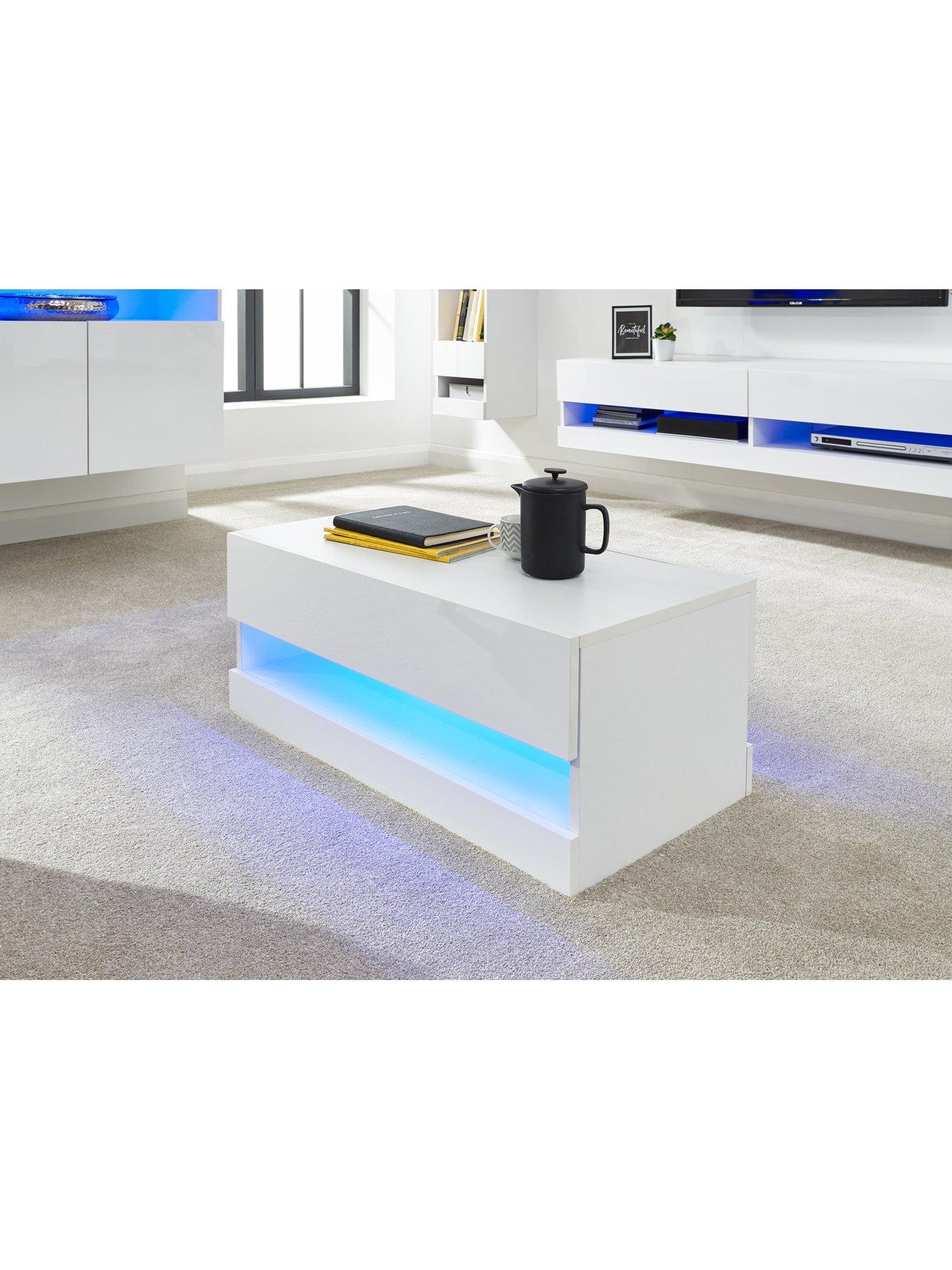 GFW Galicia Compact Coffee Table with LED Light - White