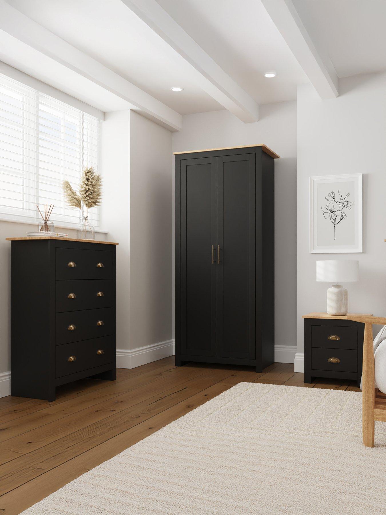 GFW Lancaster 3 Piece Package - 2 Door Wardrobe, 4 Drawer Chest and a Bedside Chest