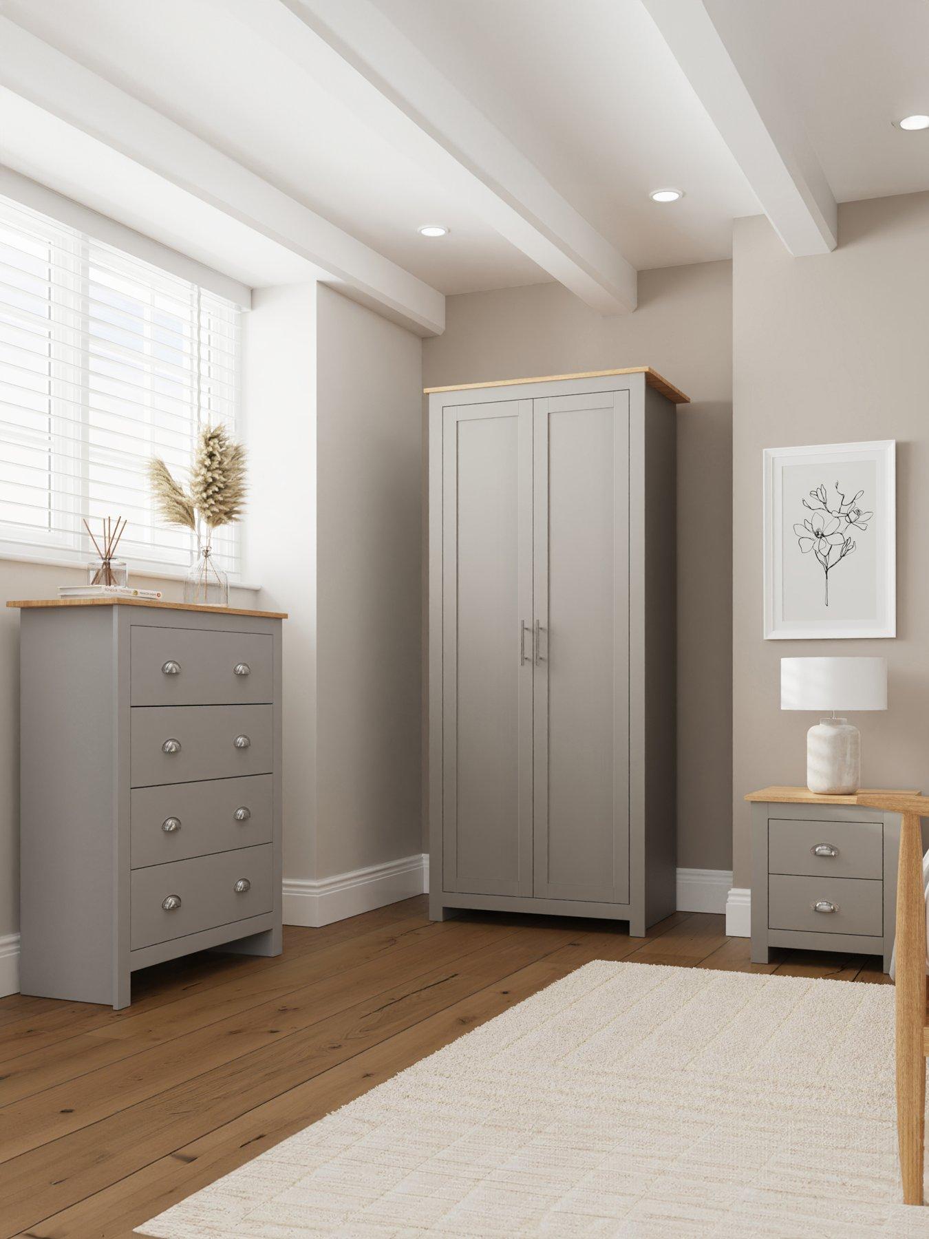 GFW Lancaster 3 Piece Package - 2 Door Wardrobe, 4 Drawer Chest and a Bedside Chest