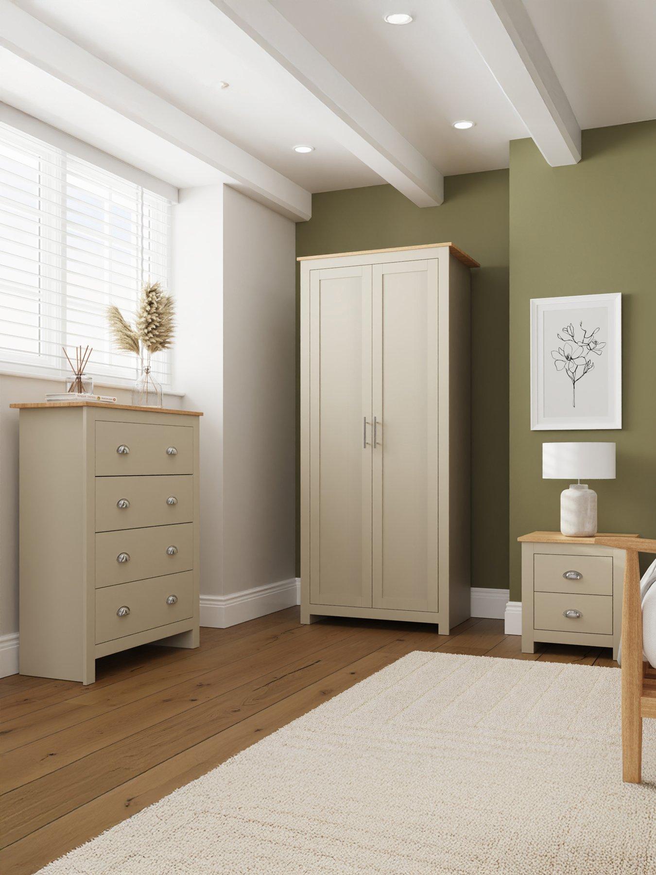 GFW Lancaster 3 Piece Package - 2 Door Wardrobe, 4 Drawer Chest and a Bedside Chest
