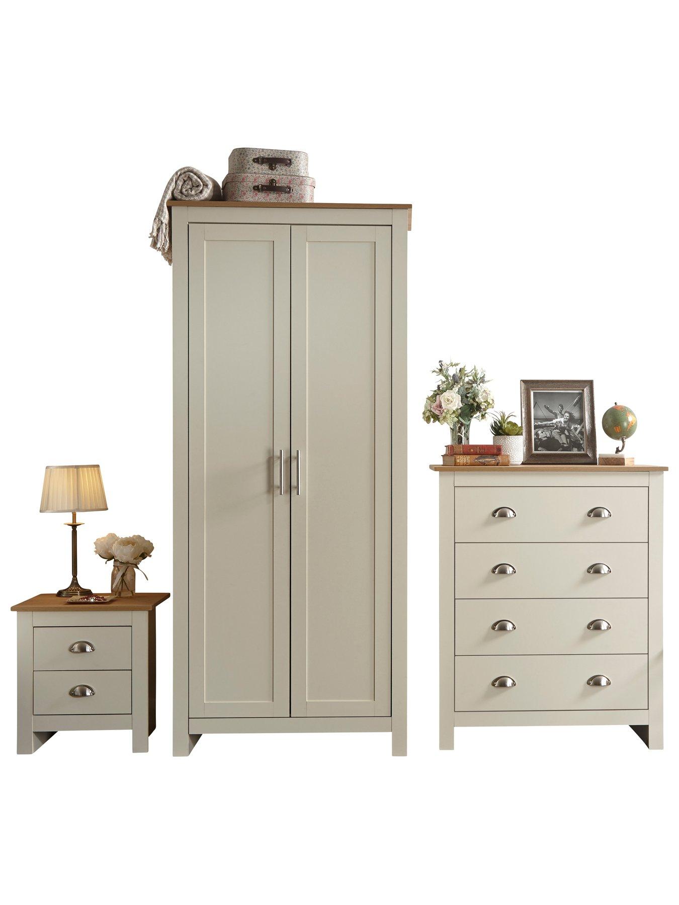 undefined Lancaster 3 Piece Package - 2 Door Wardrobe, 4 Drawer Chest and a Bedside Chest