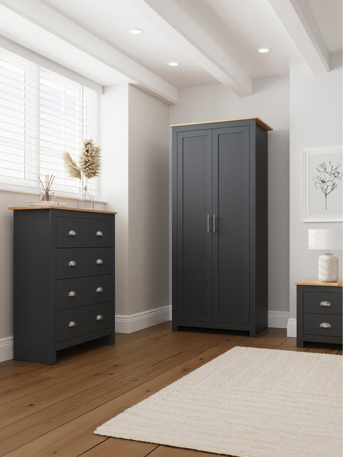 GFW Lancaster 3 Piece Package - 2 Door Wardrobe, 4 Drawer Chest and a Bedside Chest