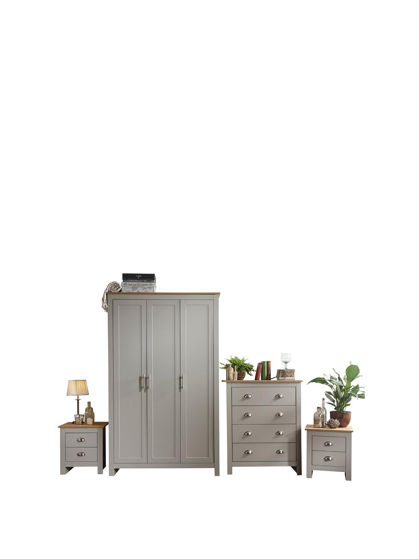 Product photograph of Gfw Lancaster 4 Piece Package - 3 Door Wardrobe 4 Drawer Chest And 2 Bedside Chests from very.co.uk