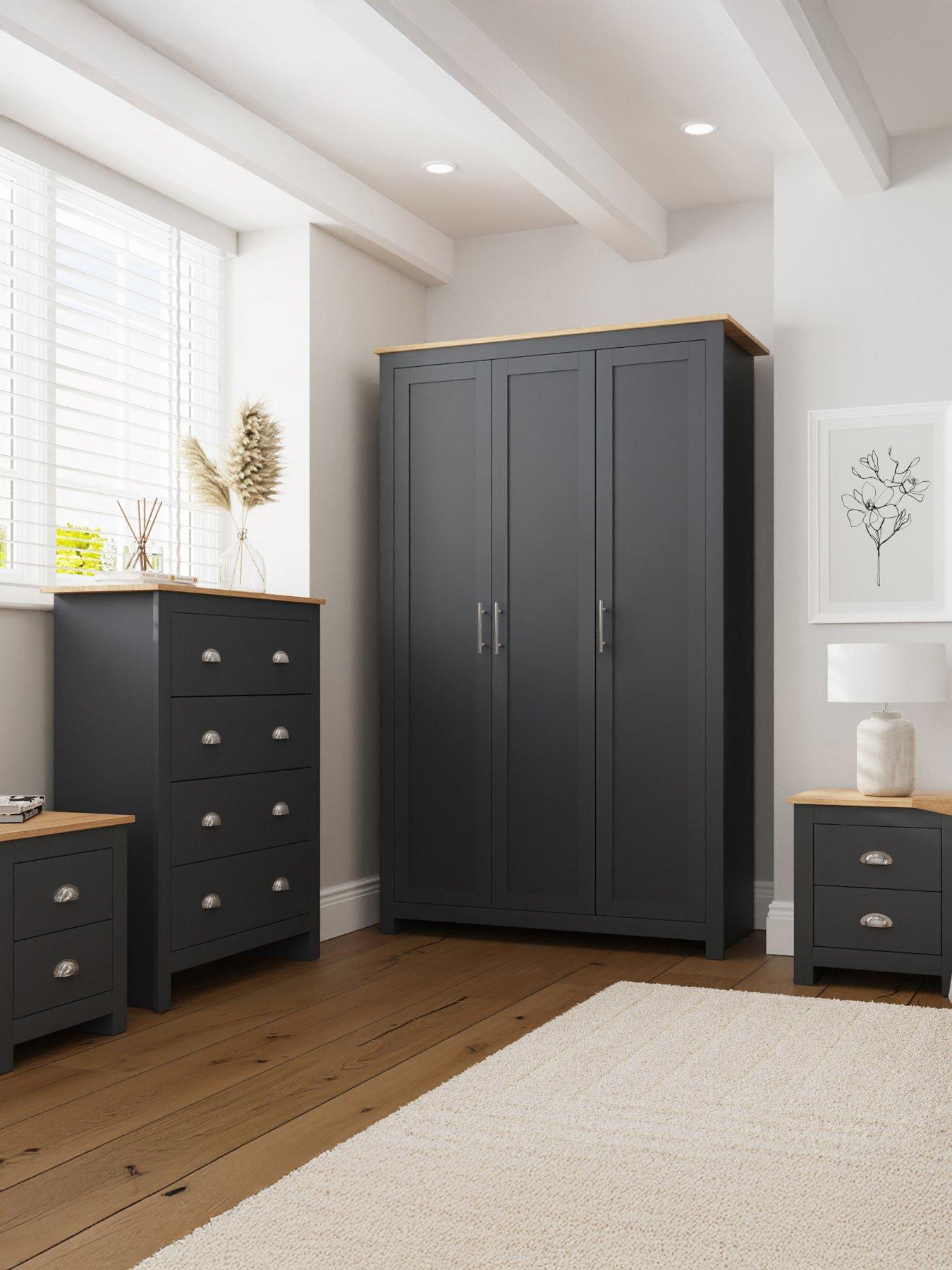 GFW Lancaster 4 Piece Package - 3 Door Wardrobe, 4 Drawer Chest and 2 Bedside Chests
