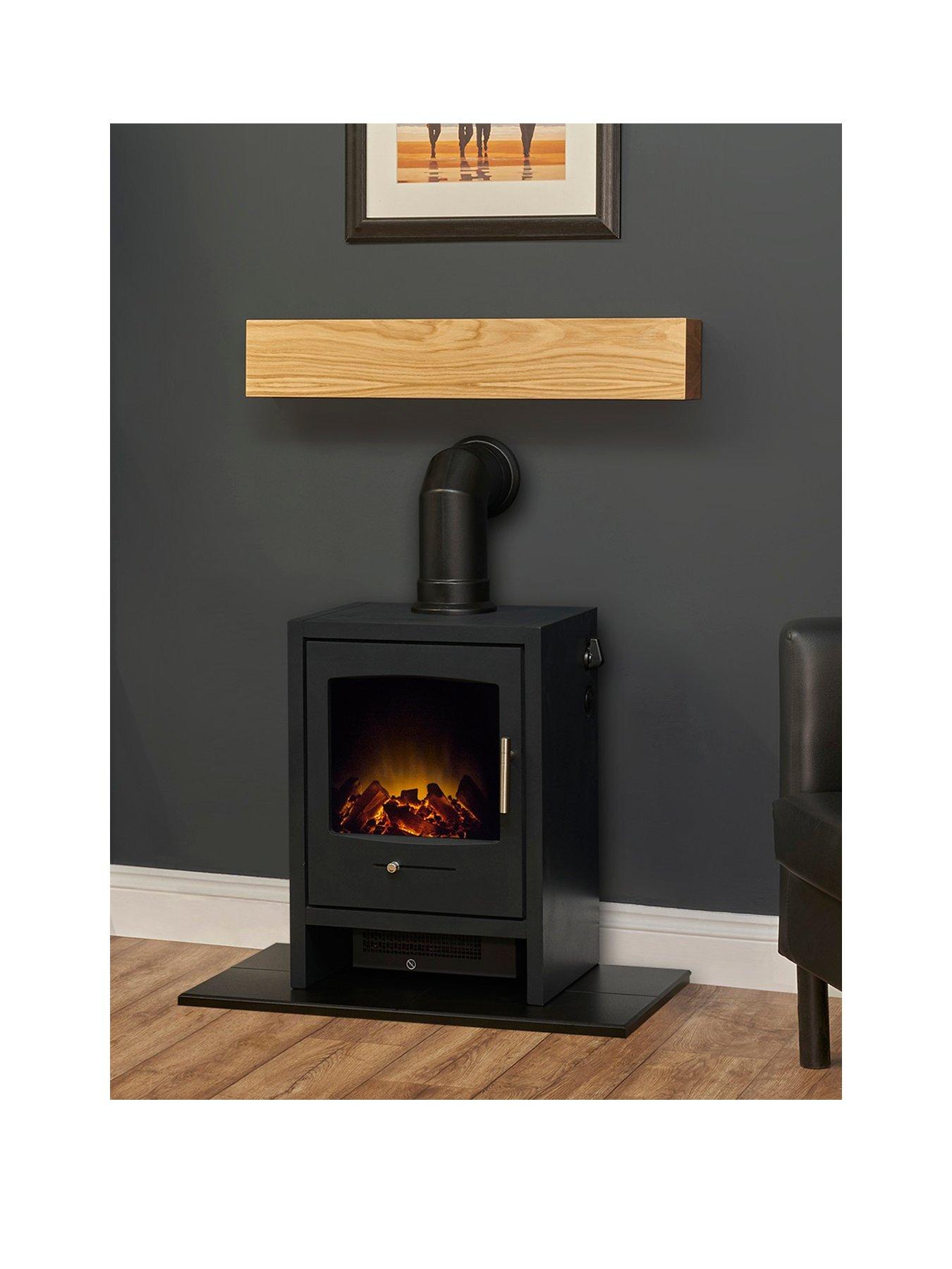 Image 1 of 5 of Adam Fires & Fireplaces Adam Oak Beam, Hearth &amp; Stove Pipe with Bergen Stove in Charcoal Grey