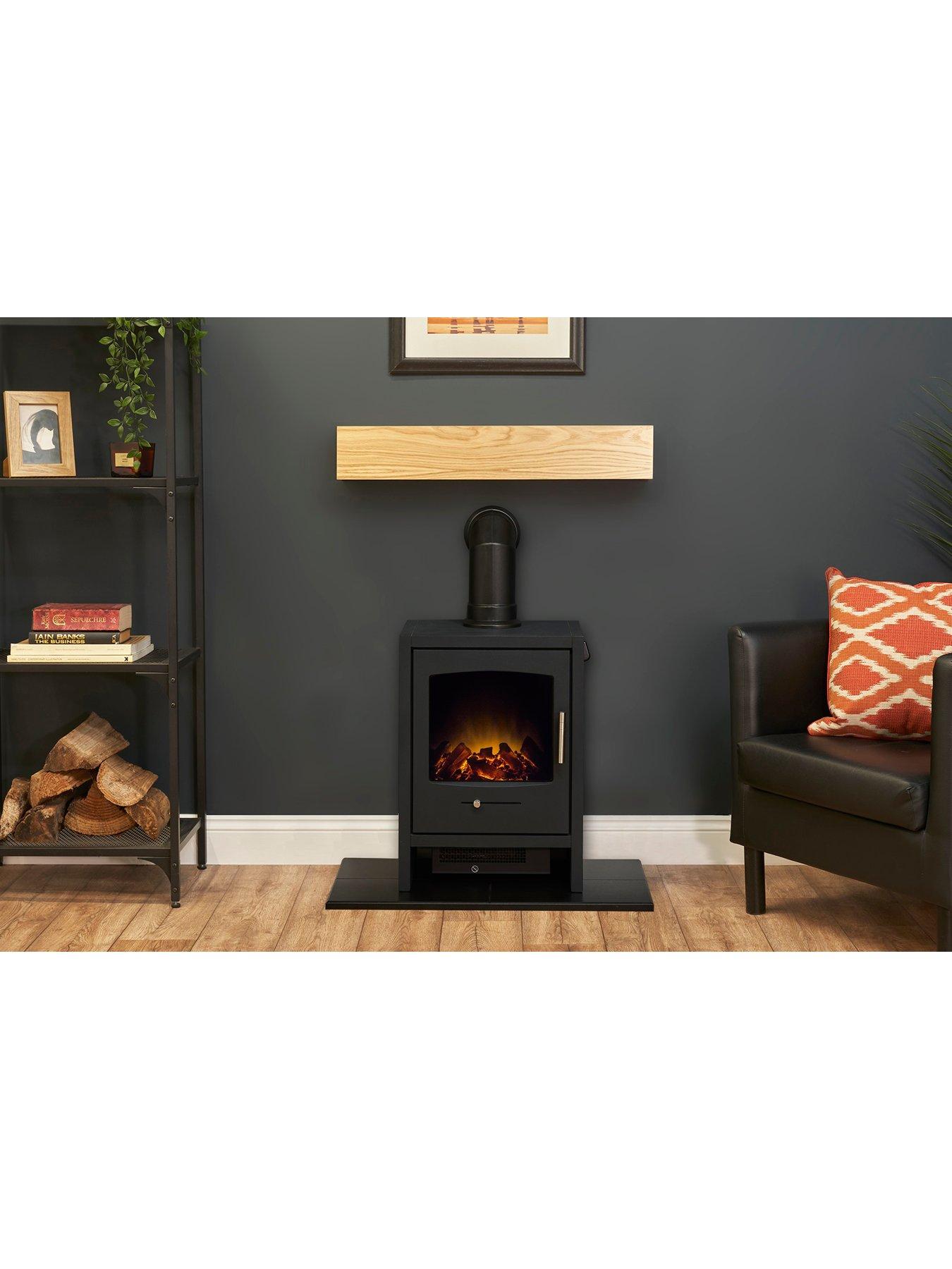 Image 2 of 5 of Adam Fires & Fireplaces Adam Oak Beam, Hearth &amp; Stove Pipe with Bergen Stove in Charcoal Grey