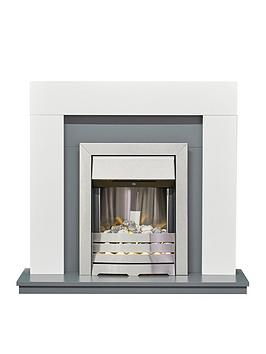 Product photograph of Adam Fires Fireplaces Adam Dakota Fireplace In Pure White Grey With Helios Electric Fire In Brushed Steel 39 Inch from very.co.uk